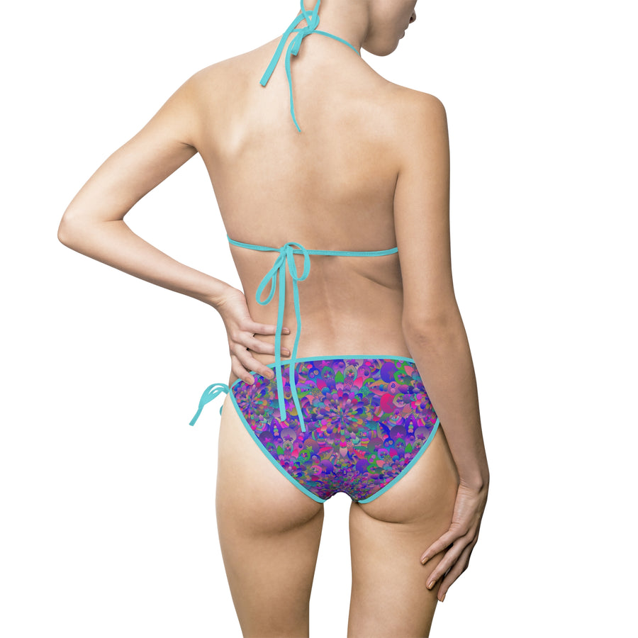Mandala Print Bikini Set in Bright Purple and Green Tones