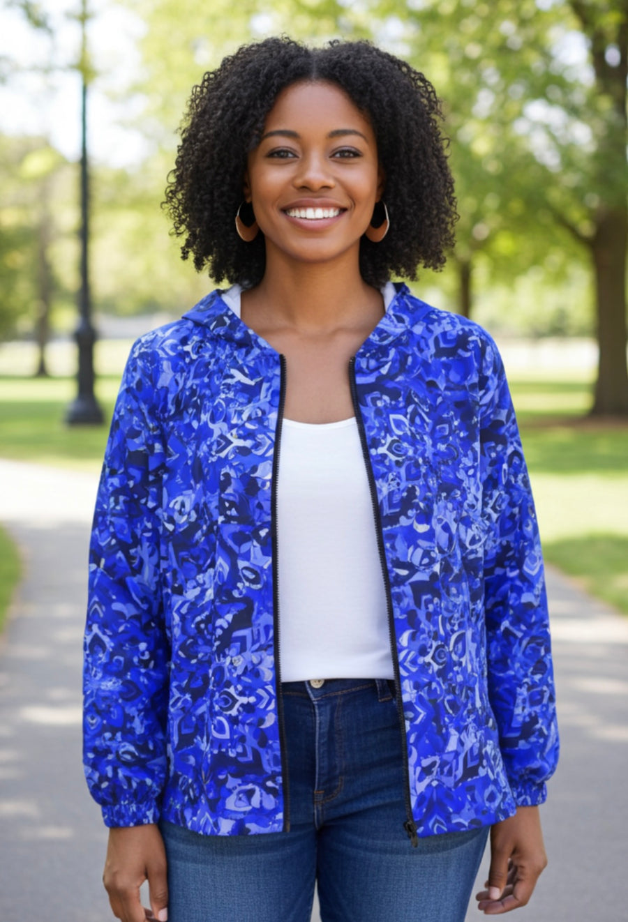 Blue Mandala Windbreaker Jacket – Lightweight Women’s Outerwear