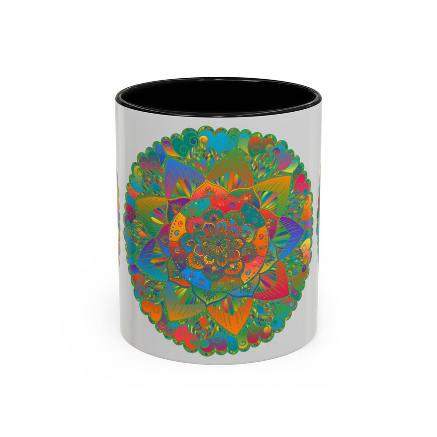 Handcrafted ceramic mug with a stunning mandala art design in vibrant, colorful floral patterns, perfect for adding a touch of artistry to your morning coffee routine