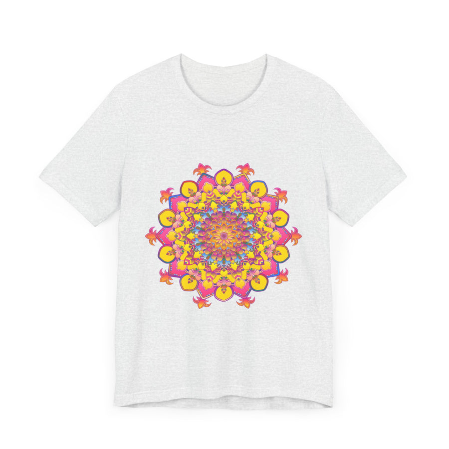 Vibrant floral mandala tee with intricate designs and bright colors