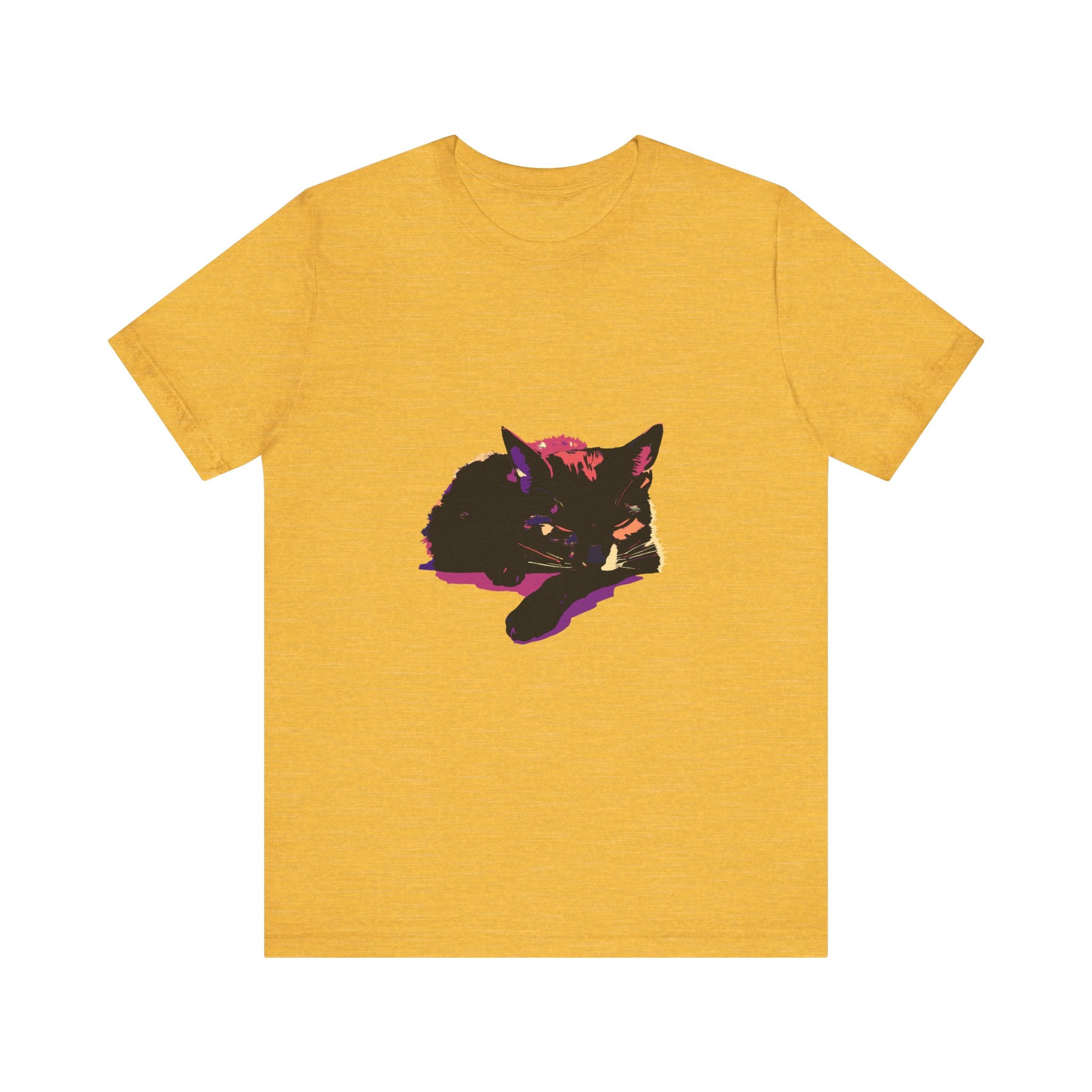 Black Cat Mystery - Colorful Sleep T-Shirt: A vibrant, comfortable t-shirt featuring a mysterious black cat design, perfect for a cozy night's sleep