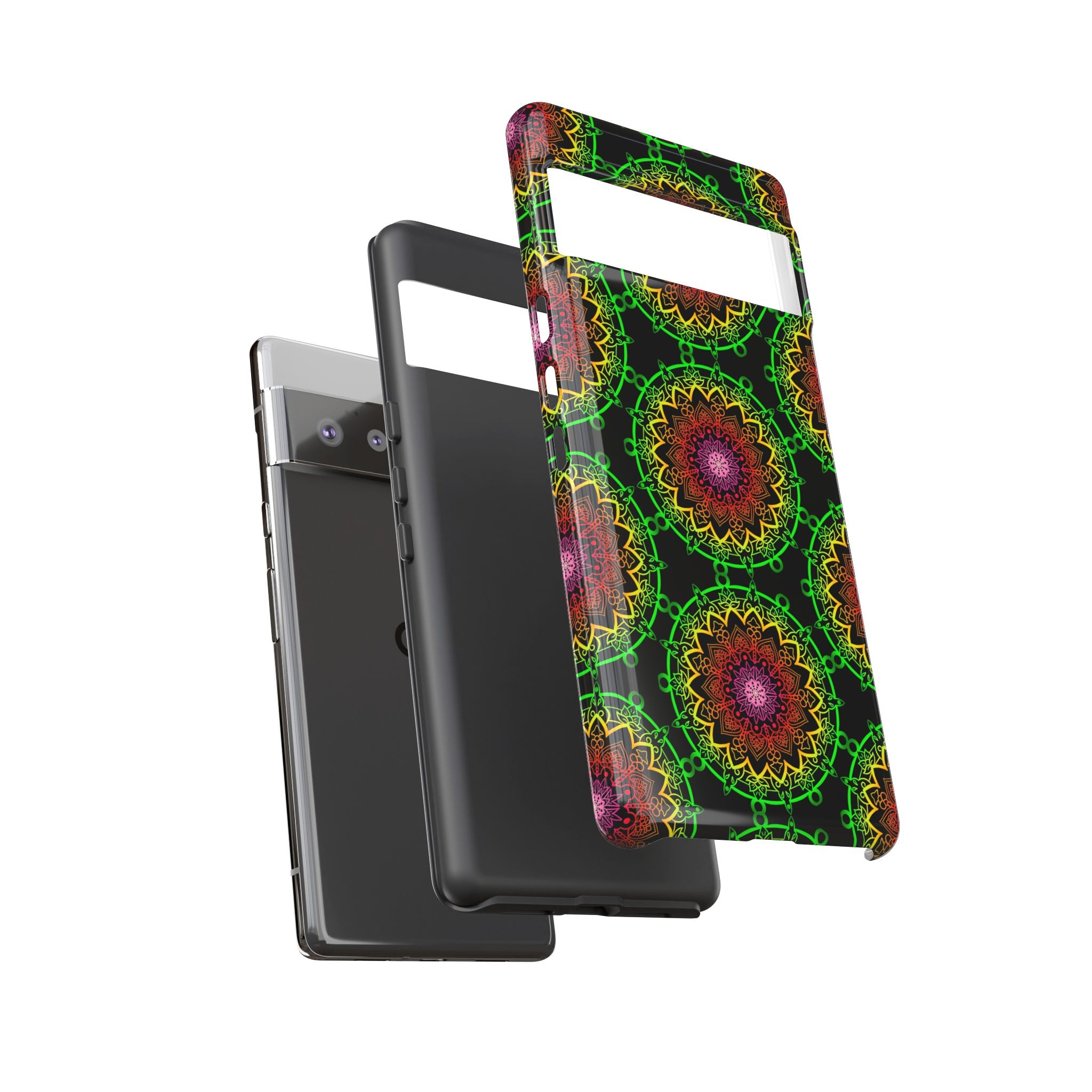 Custodia per telefono con mandala artistica, motivi audaci e stile moderno
