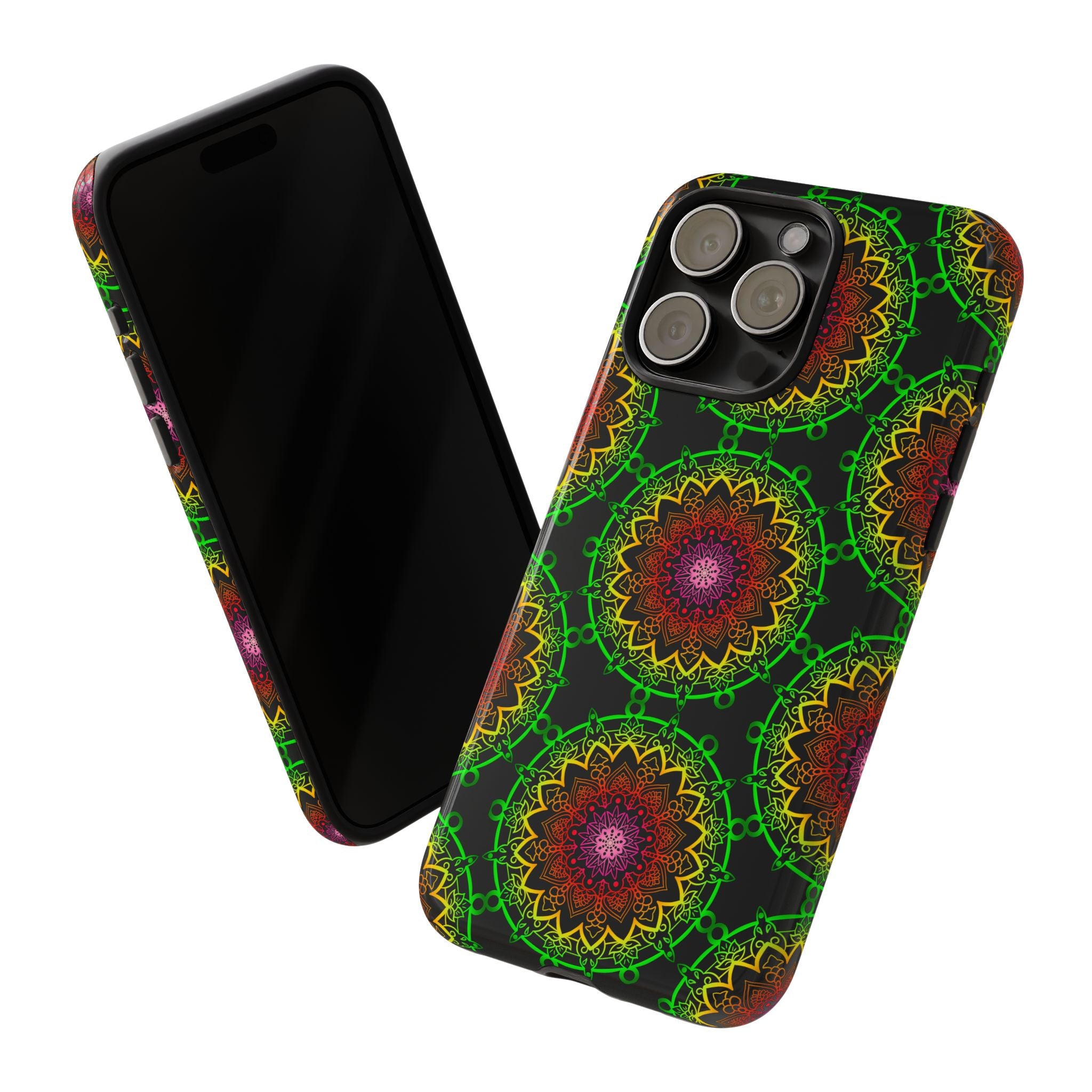 Custodia per telefono con mandala artistica, motivi audaci e stile moderno