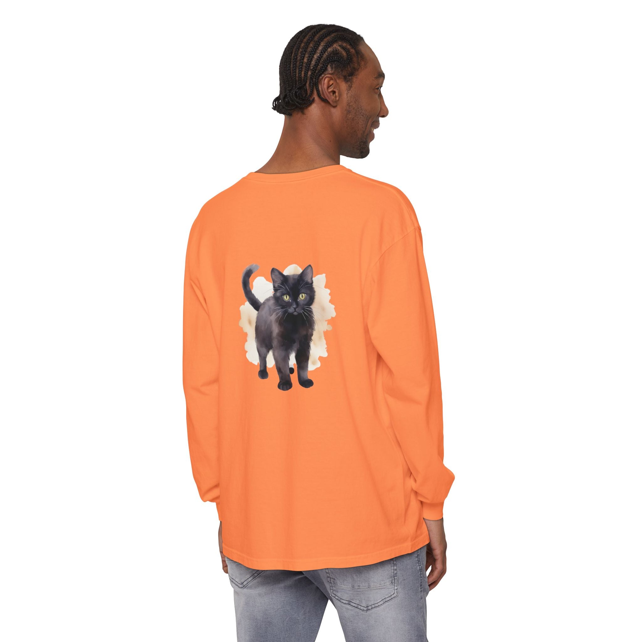 Full Sleeve Tee | Black Cat Watercolor - Unisex