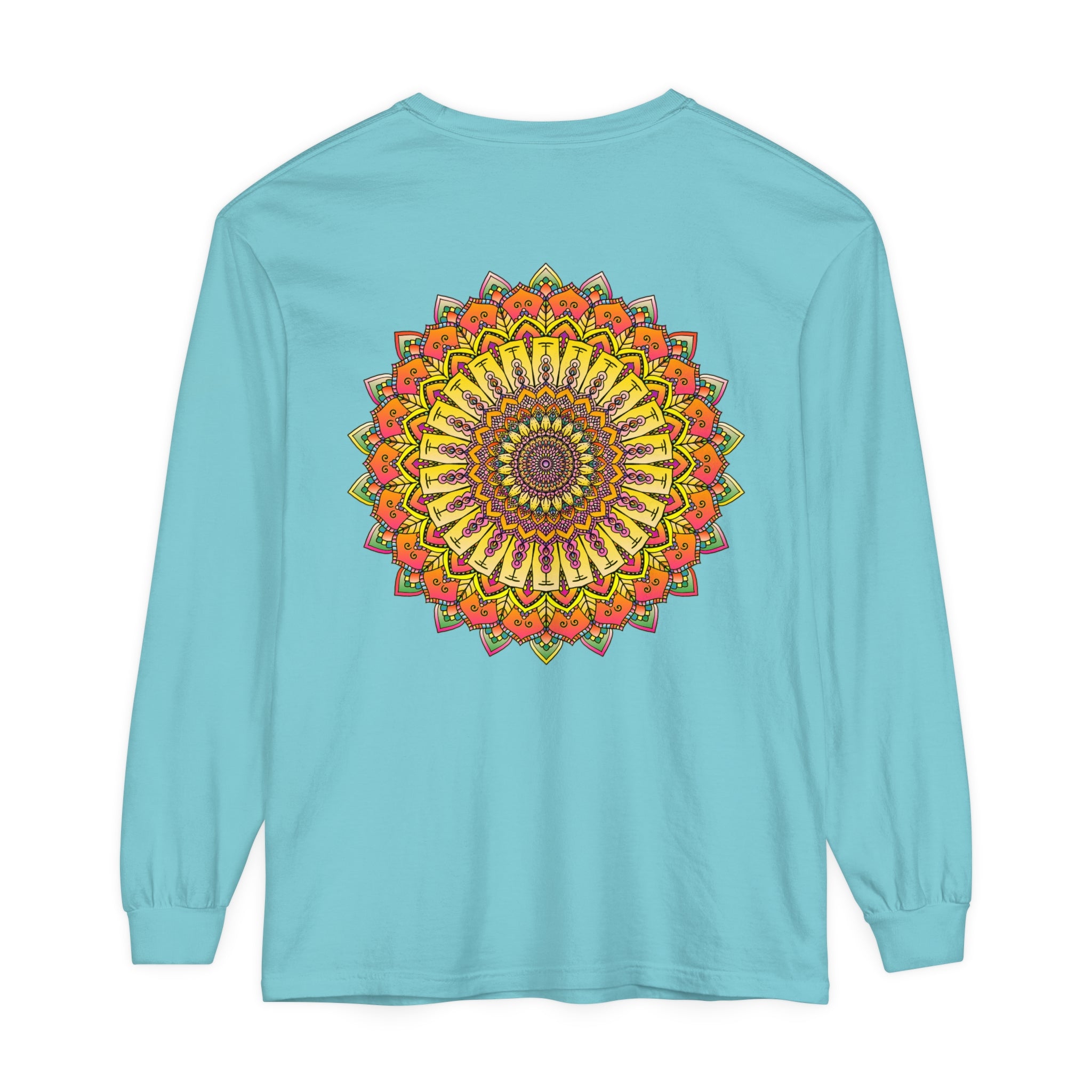 Intricate Mandala Unisex Long Sleeve T-Shirt featuring detailed mandala design in black and white