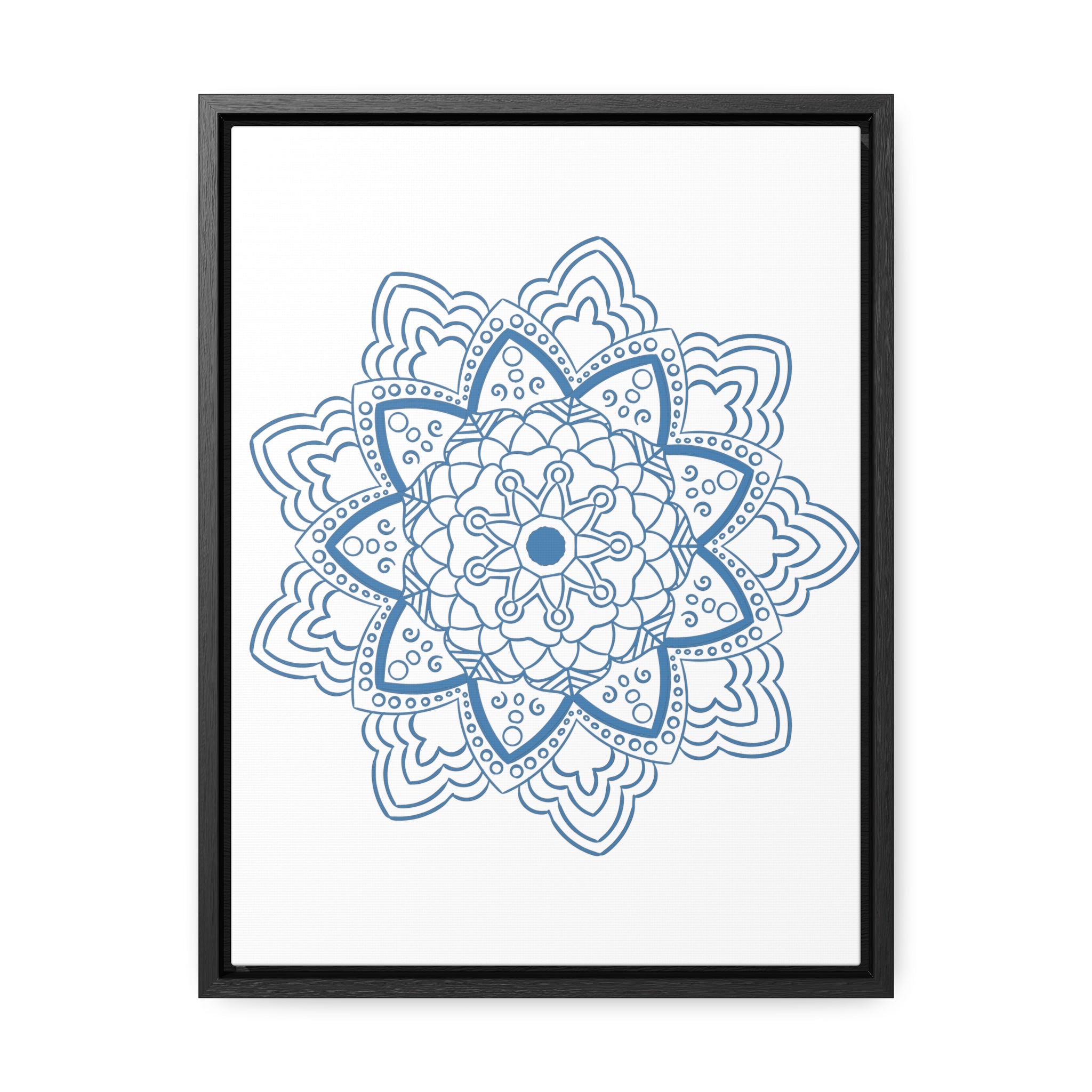 Beautiful steel blue Mandala Handmade Art on gallery canvas wraps, perfect for vertical framing as Mandala Design Wall Art