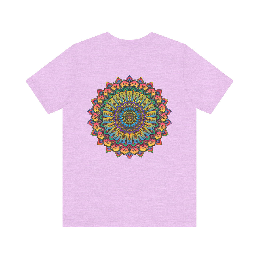 Close-up of Vibrant Mandala Tee - Spiritual Peace & Harmony shirt's intricate and detailed mandala