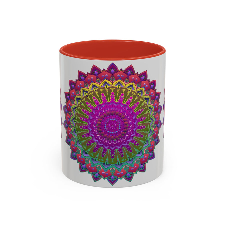 Handcrafted mug featuring a colorful and intricate mandala design