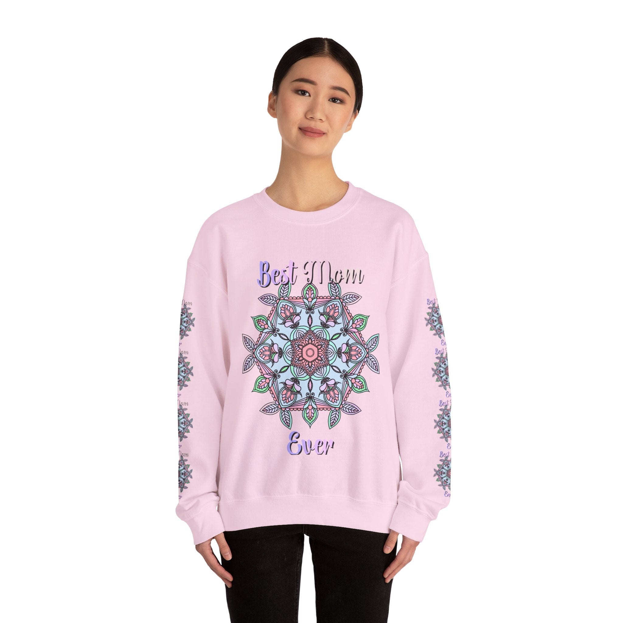 Mandala Art Crewneck Sweatshirt Celebrating Moms in Soft Hues