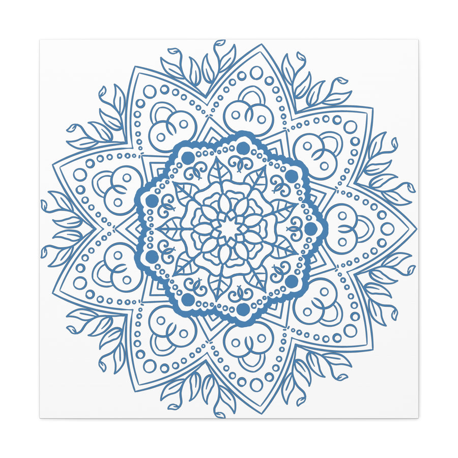 Beautiful handmade steel blue mandala design wall art on stretched matte canvas