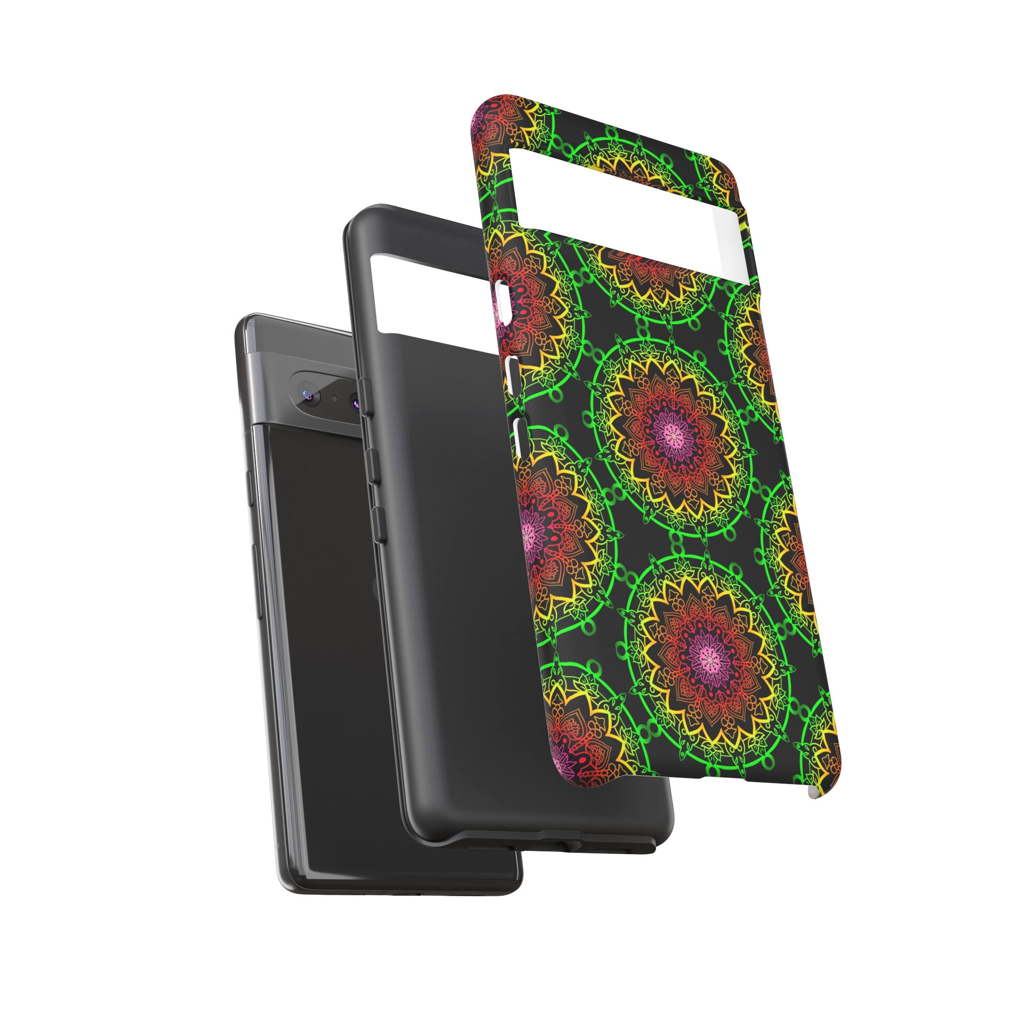 Custodia per telefono con mandala artistica, motivi audaci e stile moderno