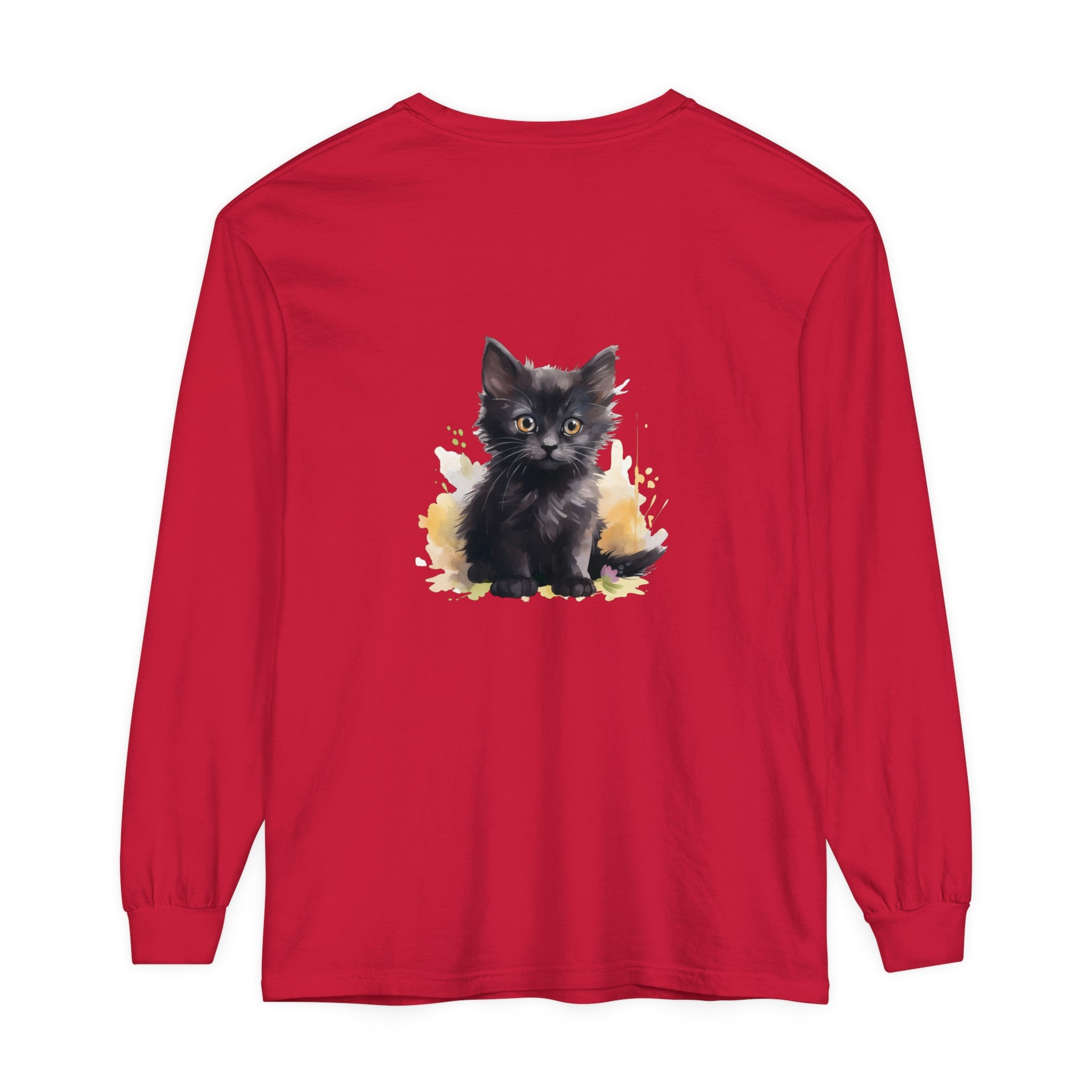 Black Kitten Watercolor Splash T-Shirt featuring a cute kitten design in vibrant watercolor style on a black background, perfect for cat lovers and fashion enthusiasts alike