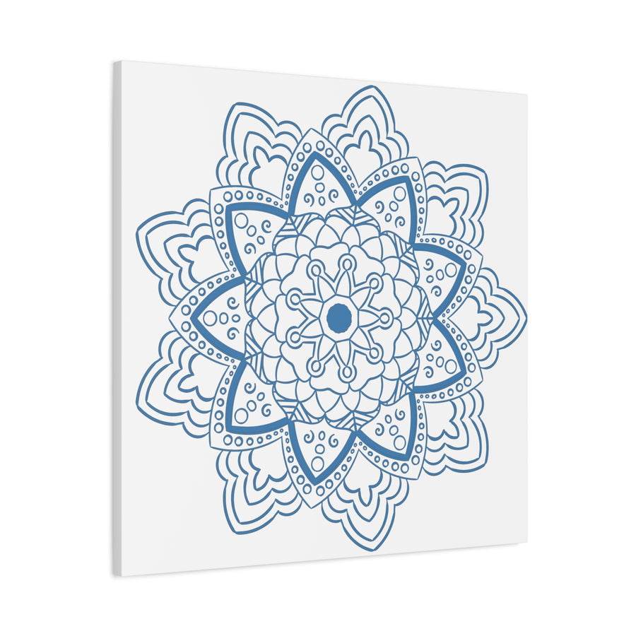 Handmade Mandala Art in Steel Blue on Matte Canvas, Stretched and 125 inches thick