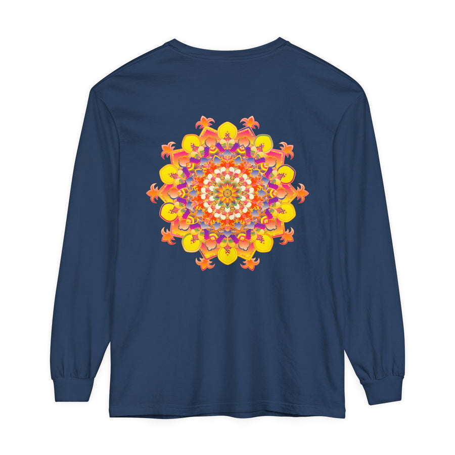 Vibrant mandala long sleeve unisex t-shirt with intricate design and bold colors