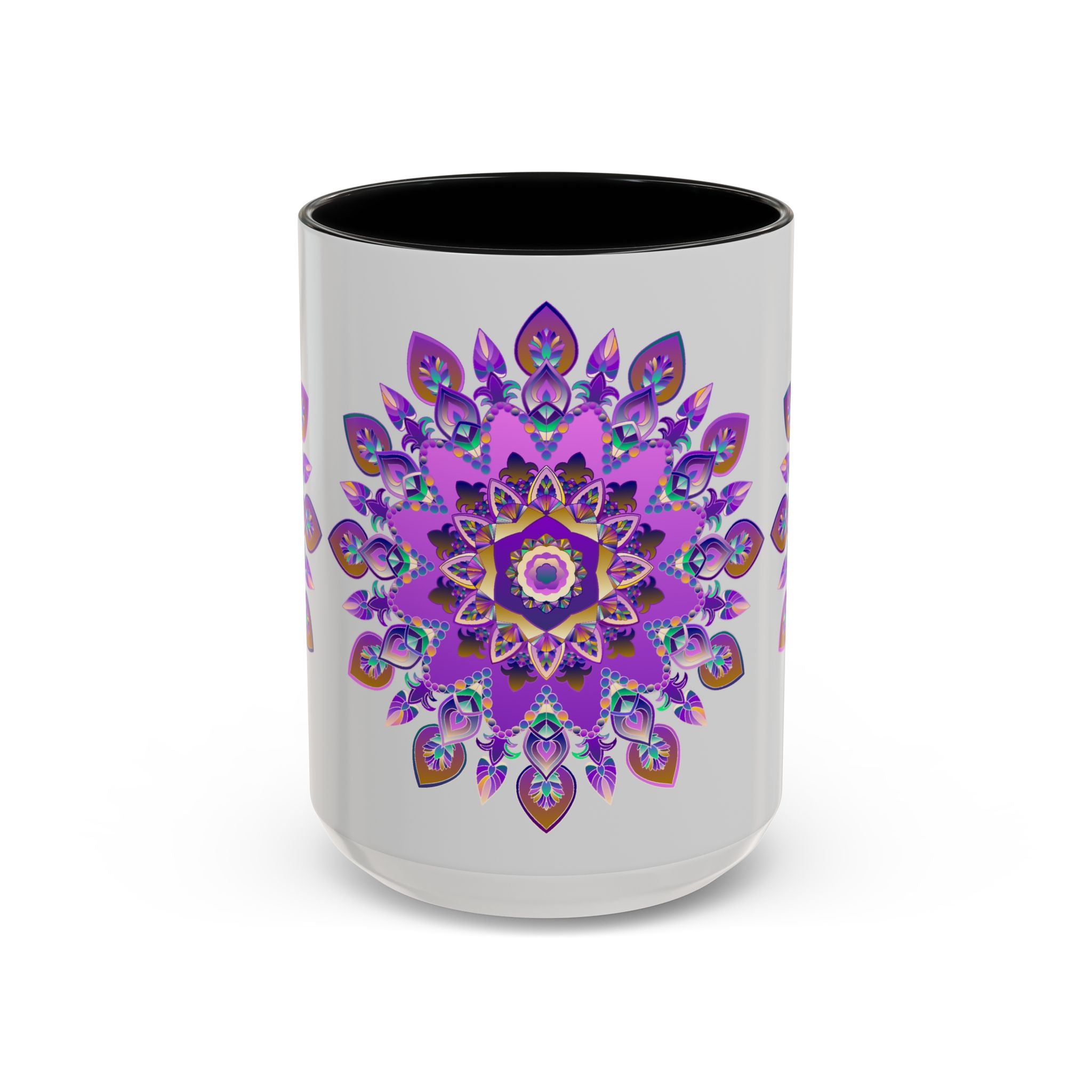 Eye-catching mug adorned with a mesmerizing purple and gold mandala