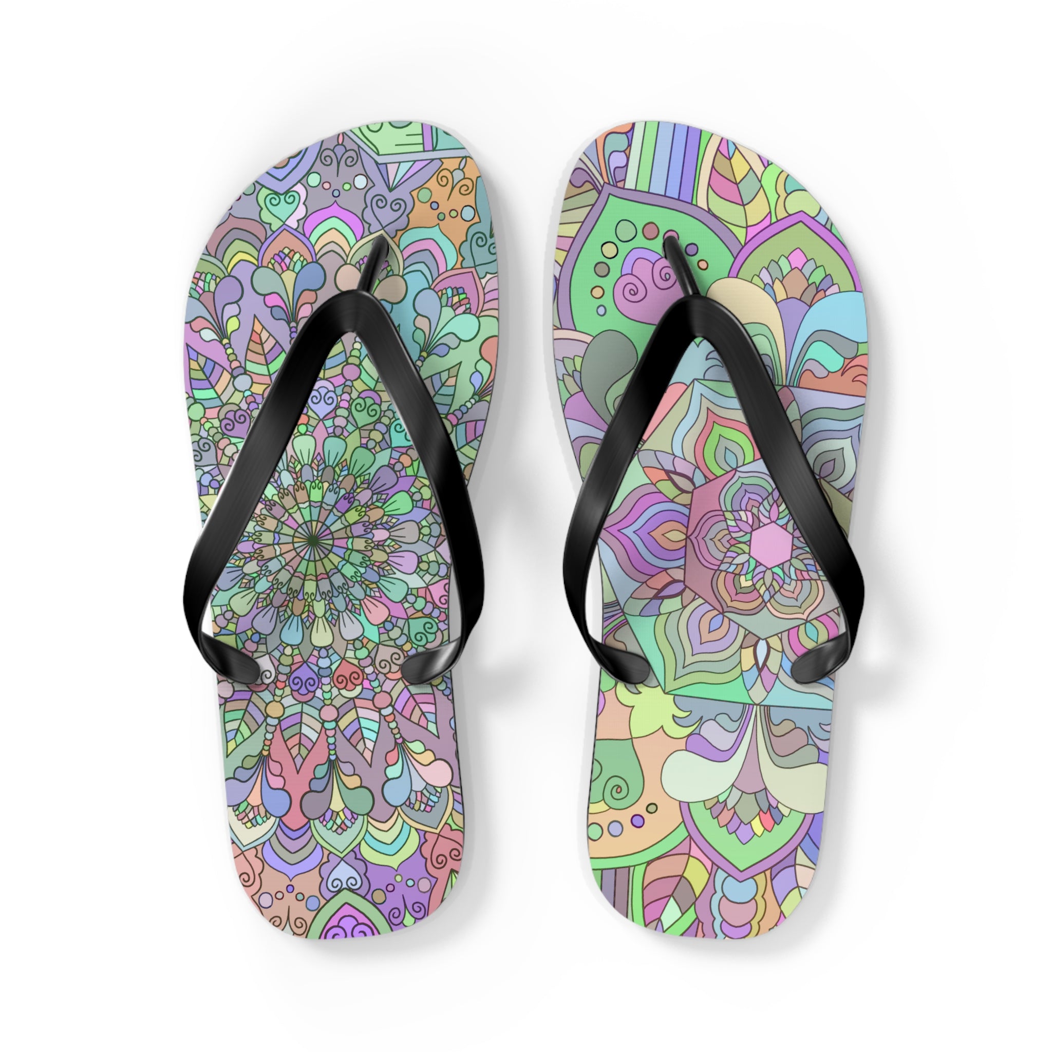 Vibrant and colorful flip flops with beautiful mandala art designs