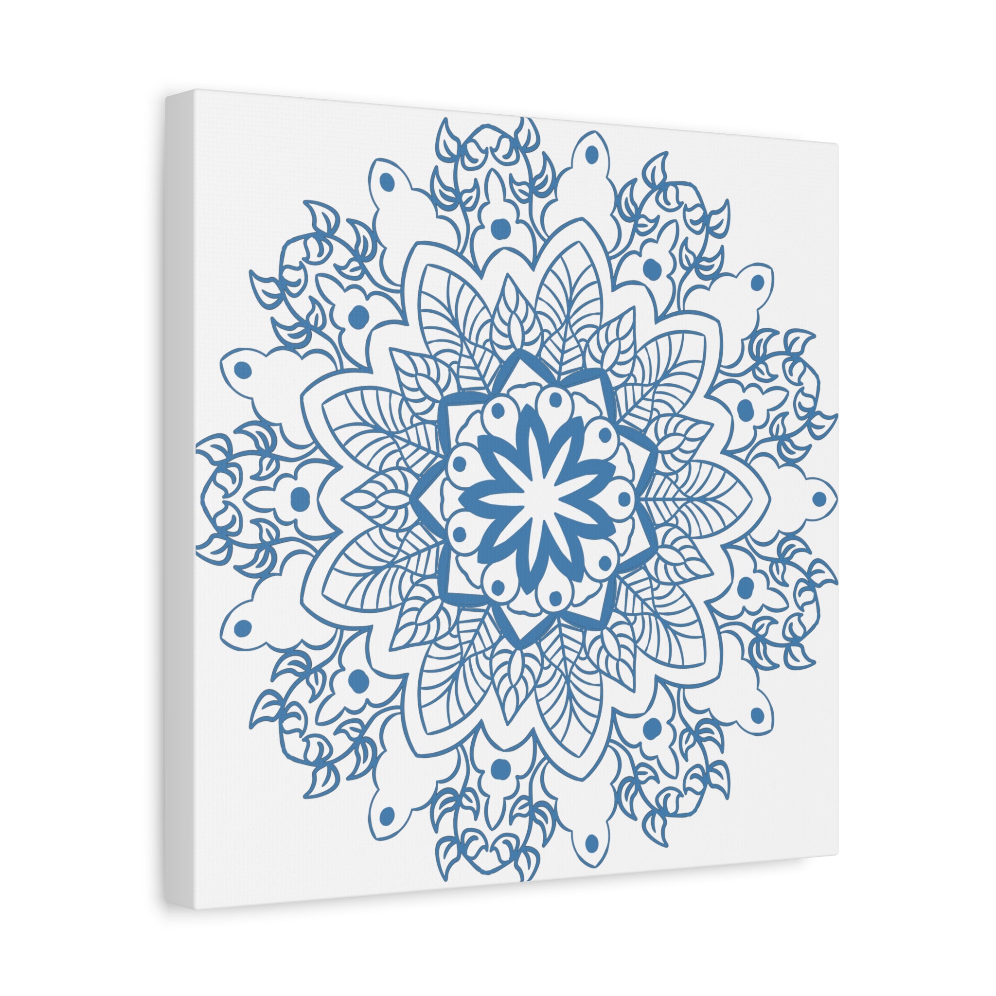 Beautiful handmade steel blue mandala design wall art on matte canvas, stretched and 125 inches deep