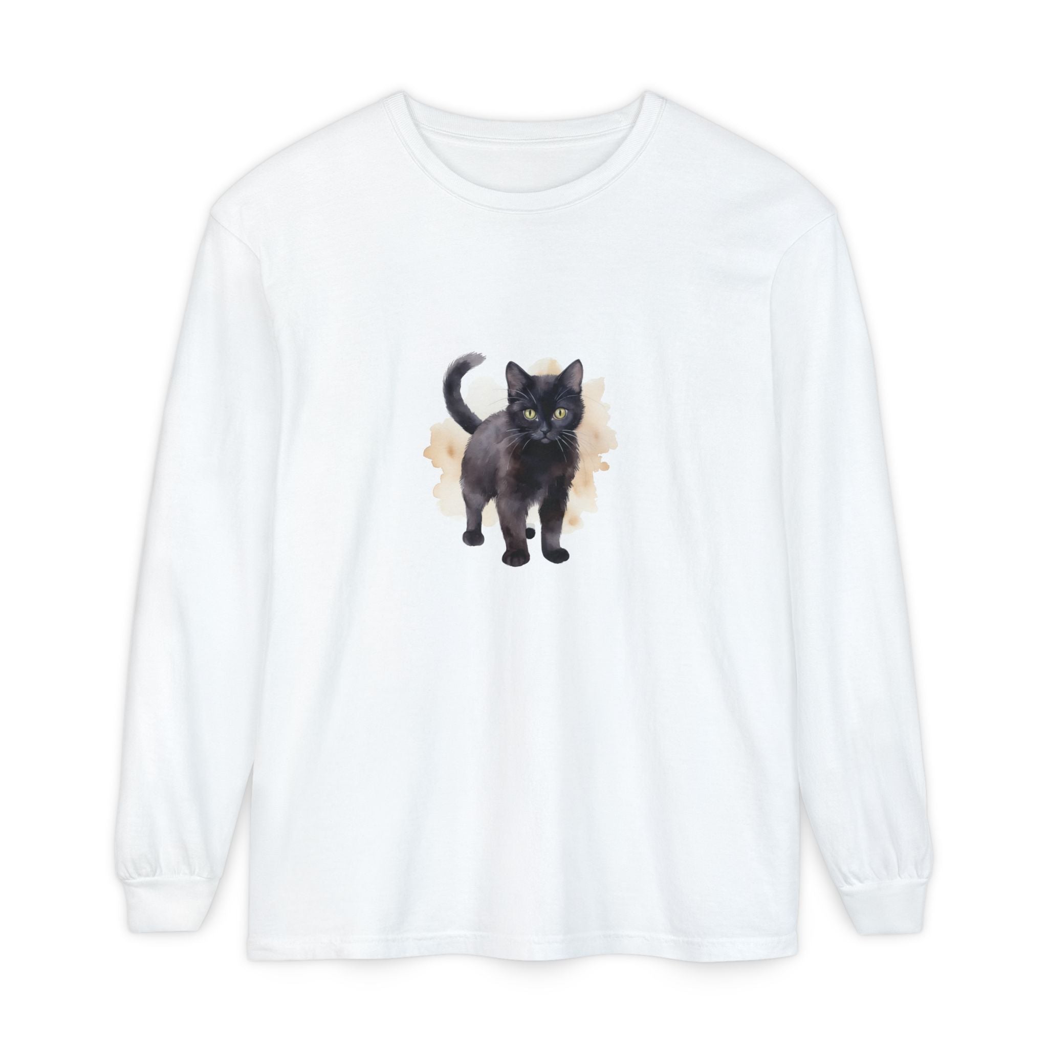Full Sleeve Tee | Black Cat Watercolor - Unisex