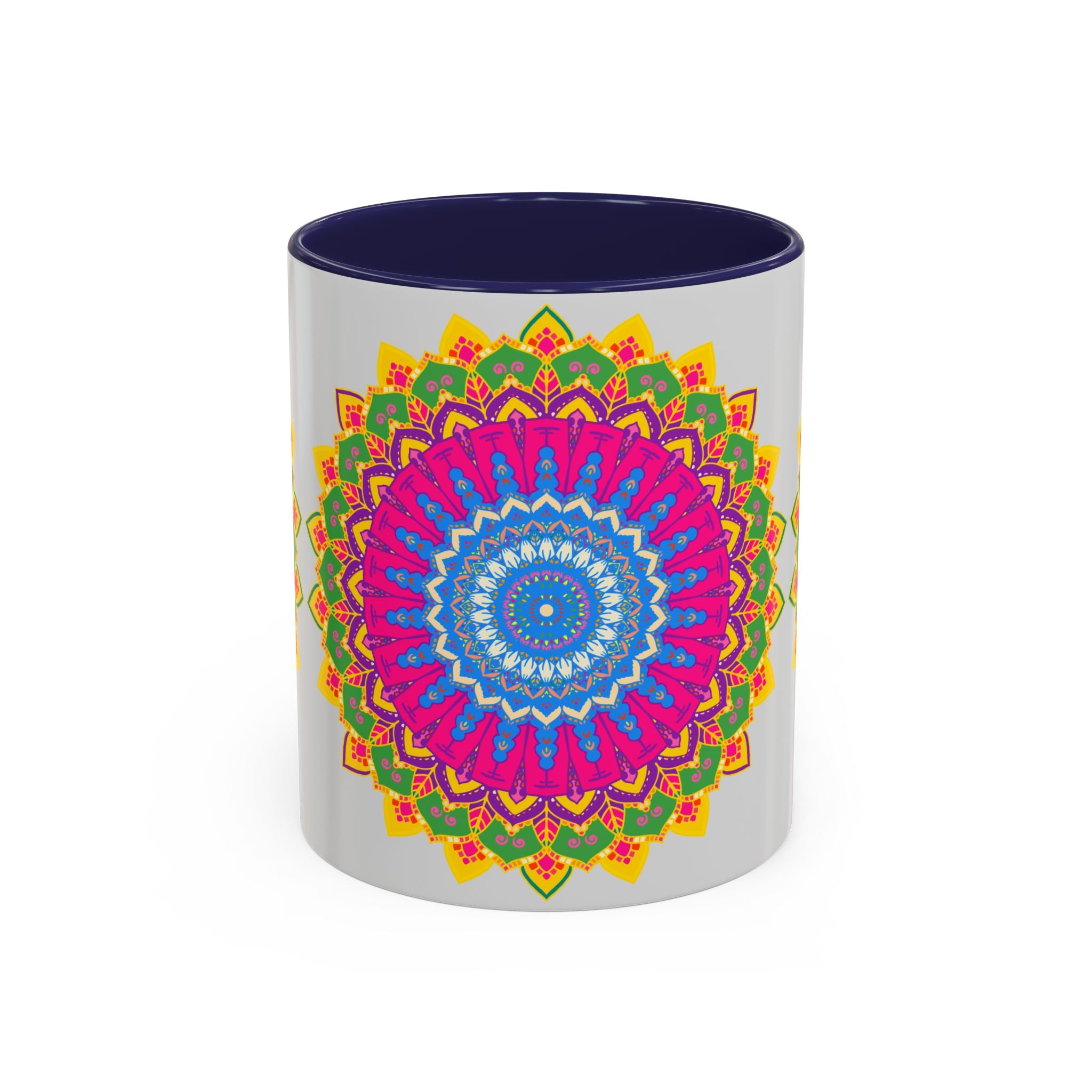 Unique ceramic mug with a stunning mandala pattern in various bright shades