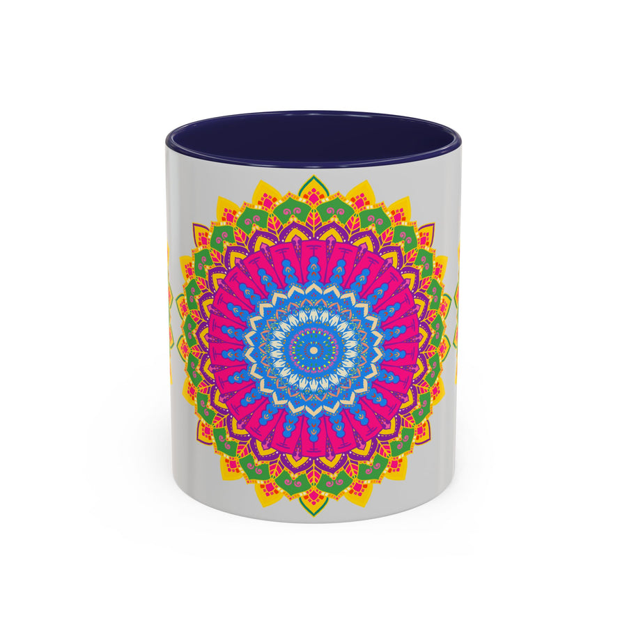 Unique ceramic mug with a stunning mandala pattern in various bright shades