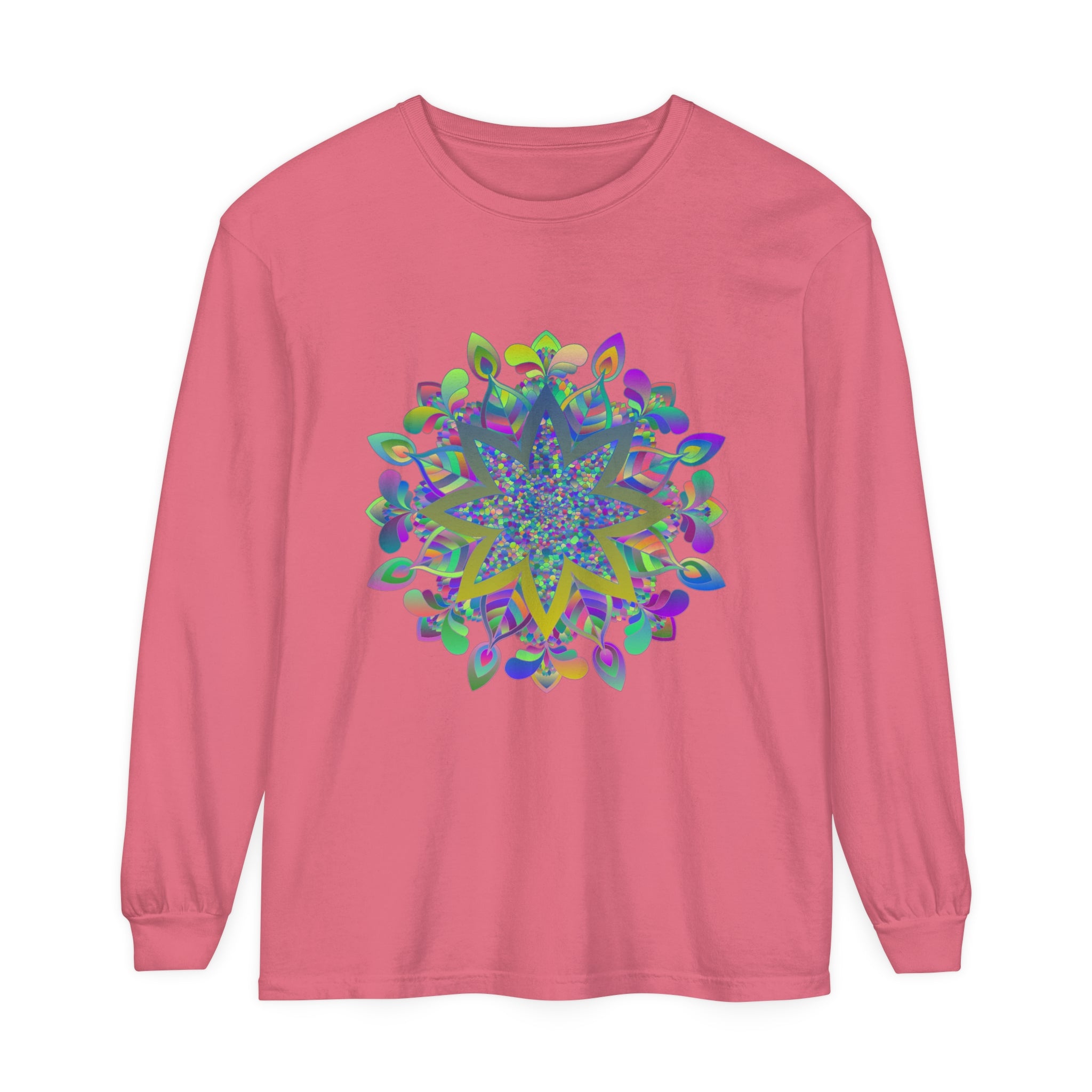 Colorful Mandala Unisex Long Sleeve T-Shirt featuring vibrant, intricate design patterns