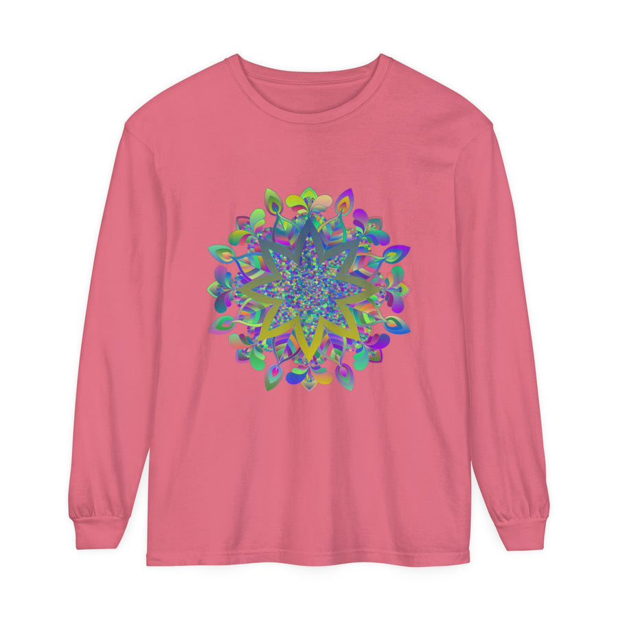 Colorful Mandala Unisex Long Sleeve T-Shirt featuring vibrant, intricate design patterns