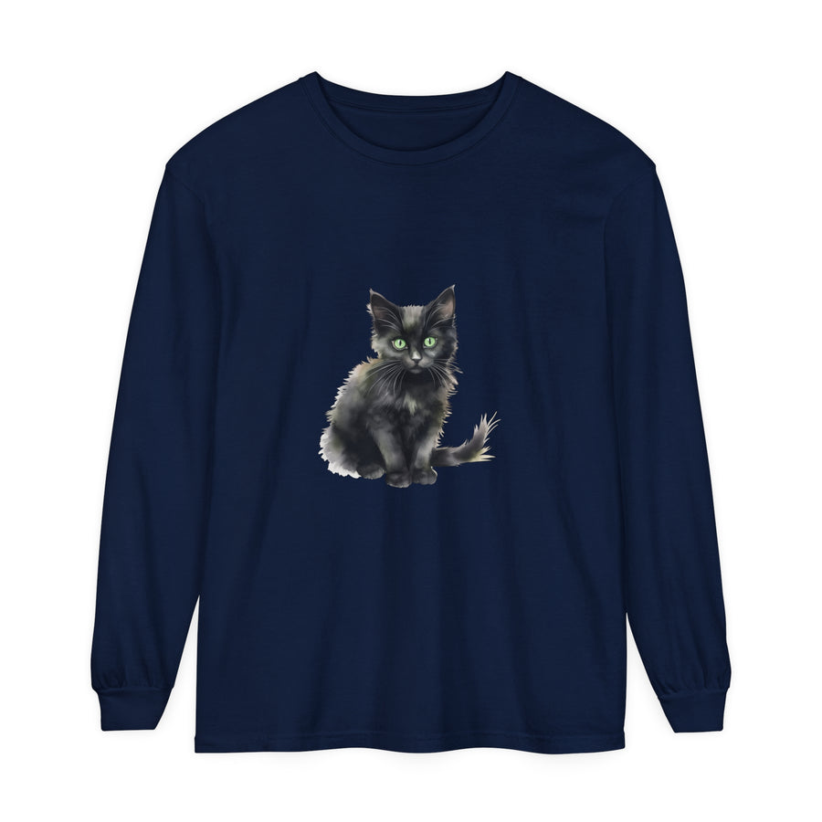Black Cat Watercolor T-Shirt - Green Eyes, a vibrant and artistic feline design
