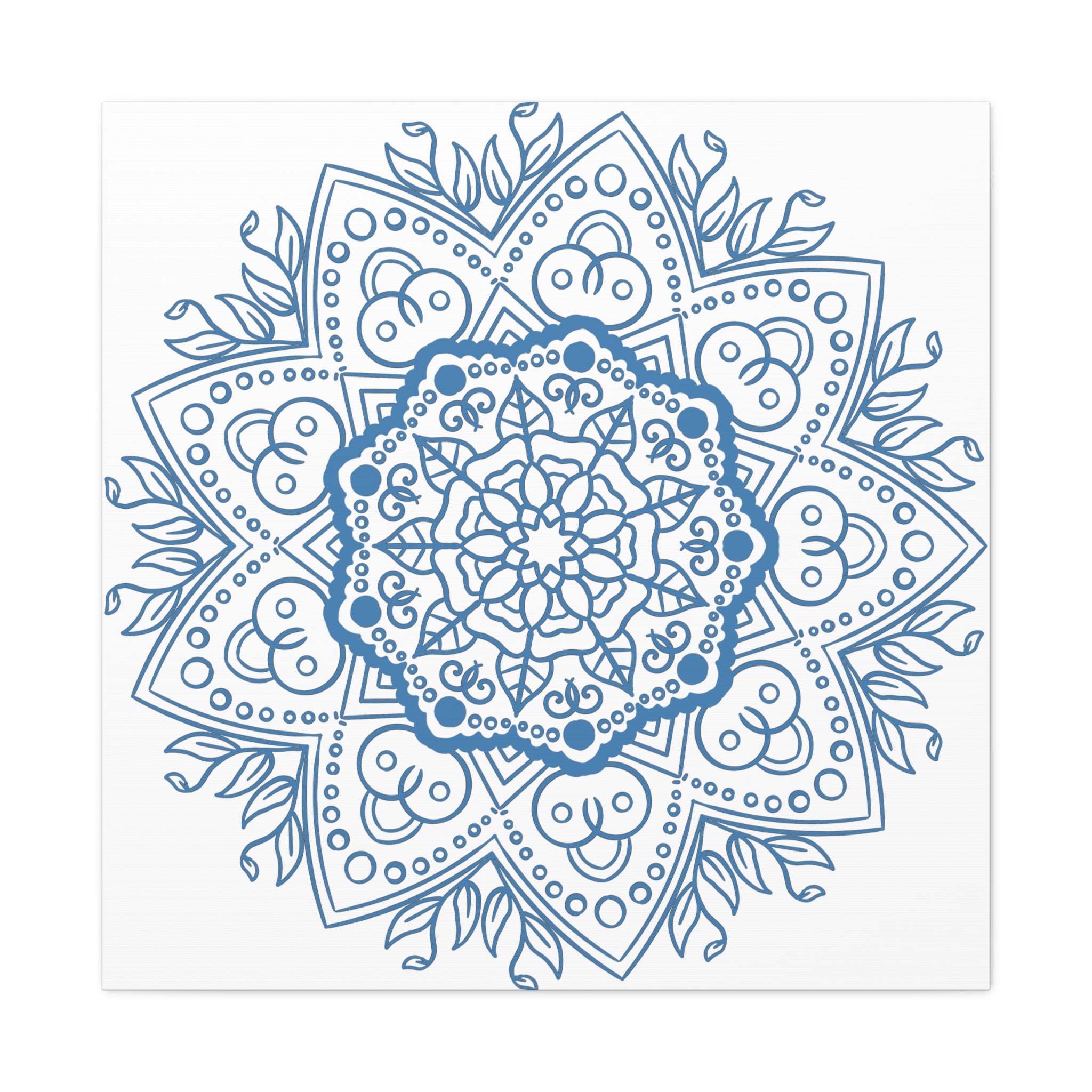 Handcrafted steel blue mandala design wall art on matte canvas, stretched, 125 inches