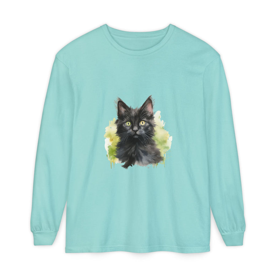 Full Sleeve Tee | Black Kitten Watercolor