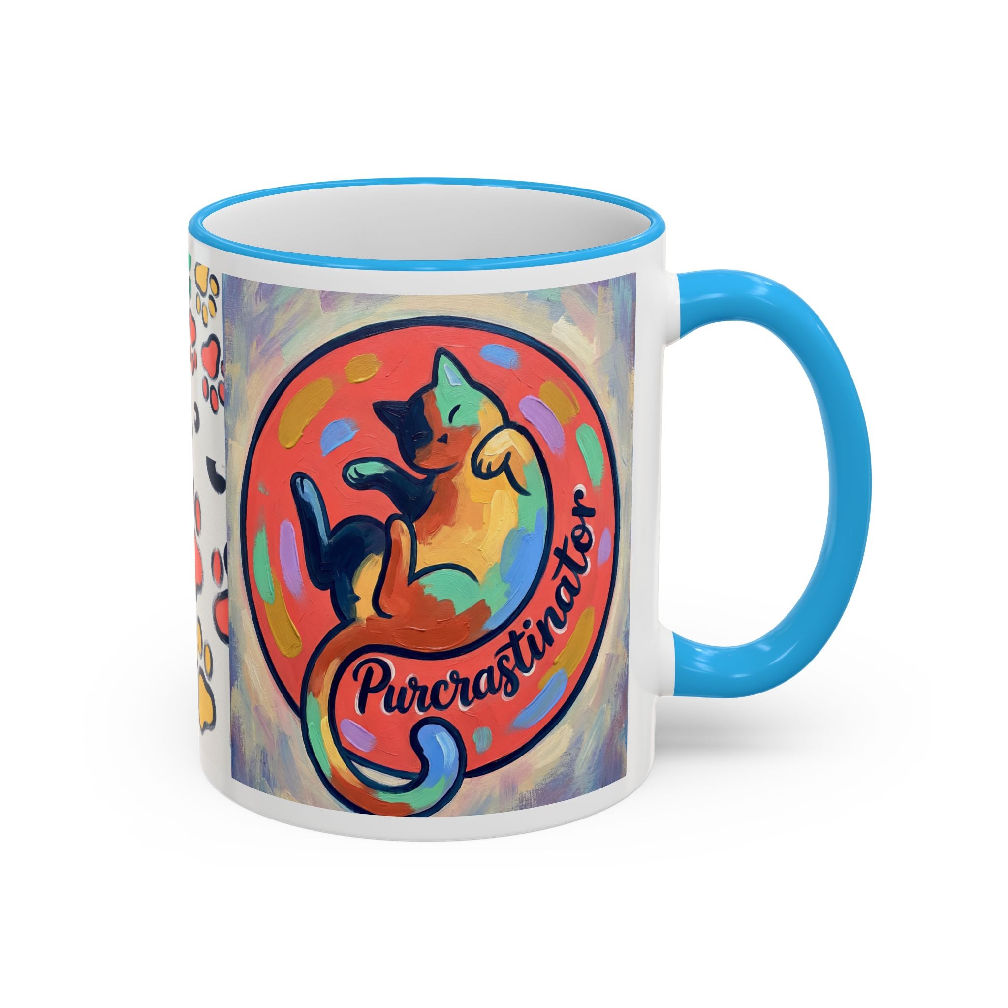 Colorful Paw Print Pet Lover Accent Rim Mug (11oz/15oz)