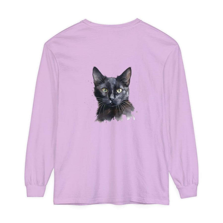 Black cat watercolor long sleeve t-shirt with mystical design