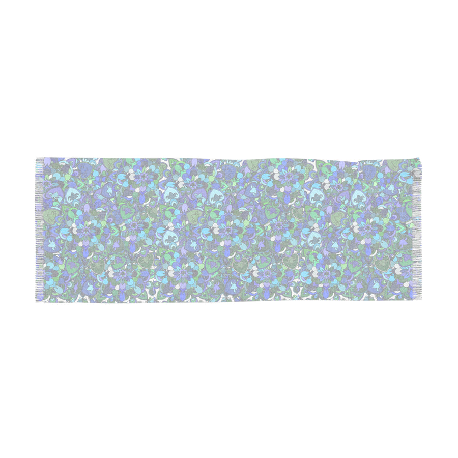 Blue Mandala Flower Light Scarf — Floral Patterned Wrap