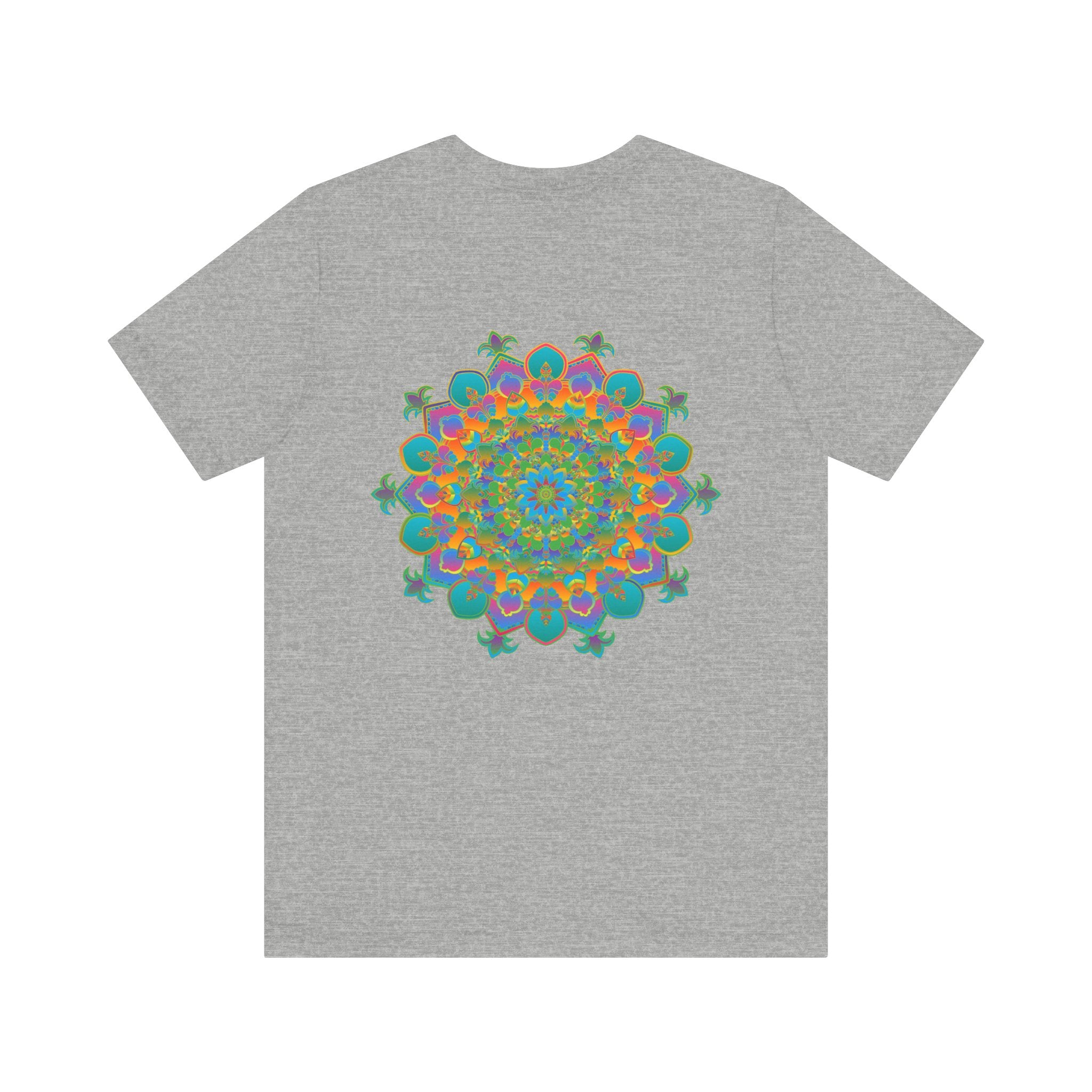 A vibrant mandala tee featuring intricate spiritual designs for peace and harmony