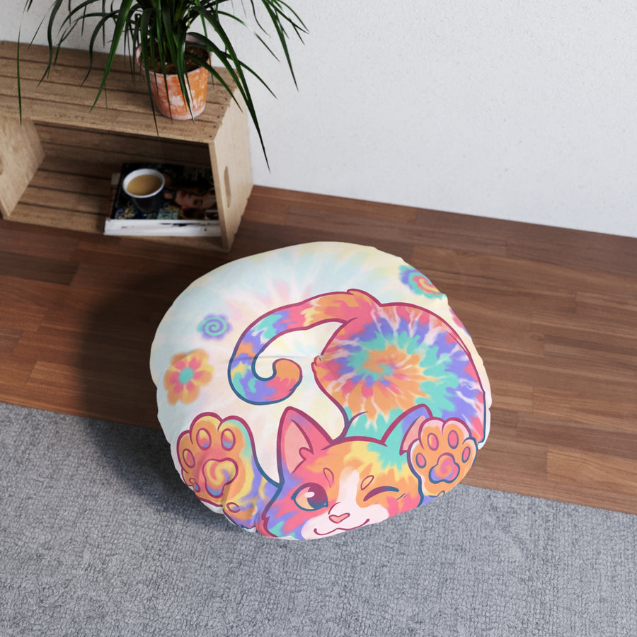 Cuscino da pavimento con gatto giocoso e tie-dye