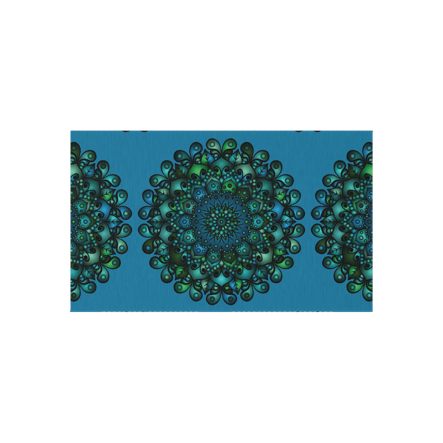 Tappeto da esterno Mandala blu e verde — Tappeto da patio resistente alle intemperie