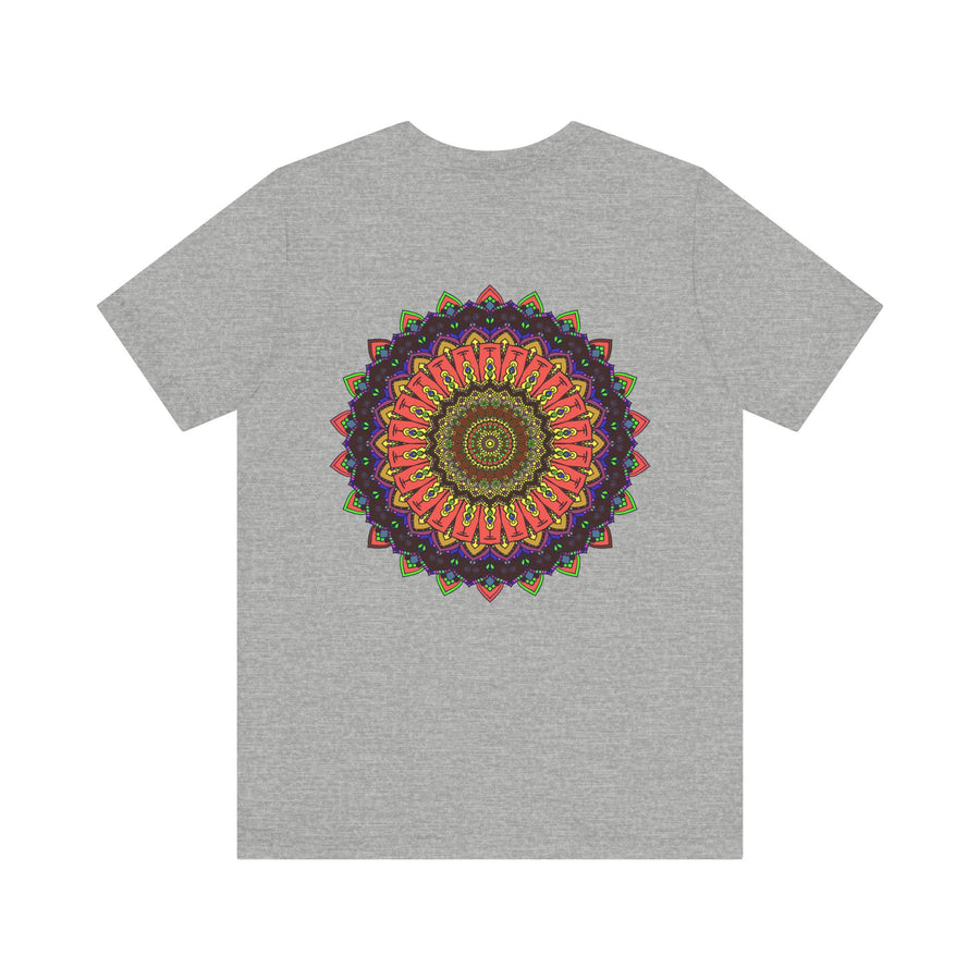 Vibrant mandala tee with intricate design symbolizing spiritual balance and peace