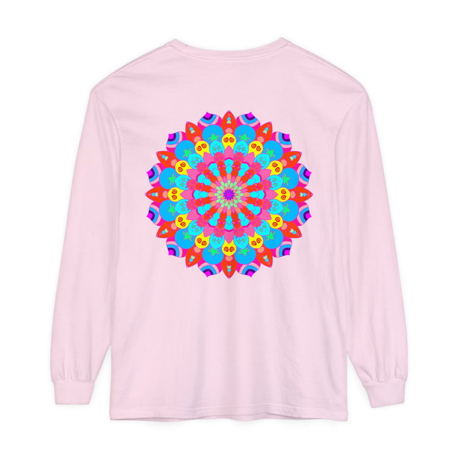 Vibrant and intricate mandala design on a unisex long sleeve t-shirt