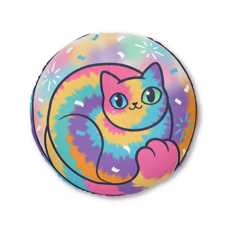 Cuscino da pavimento a forma di gatto tie-dye — Abbraccio di baffi per il nuovo anno