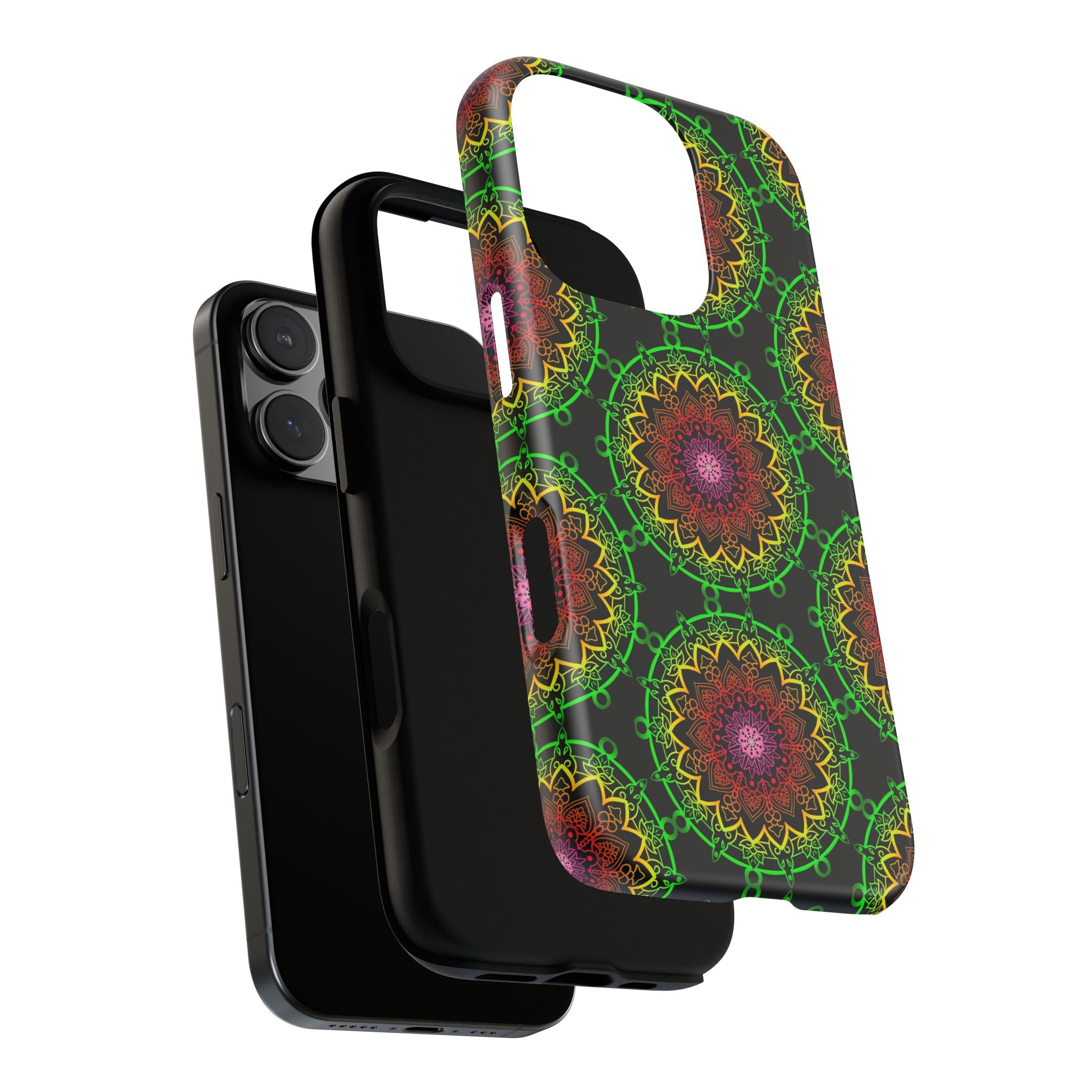 Custodia per telefono con mandala artistica, motivi audaci e stile moderno