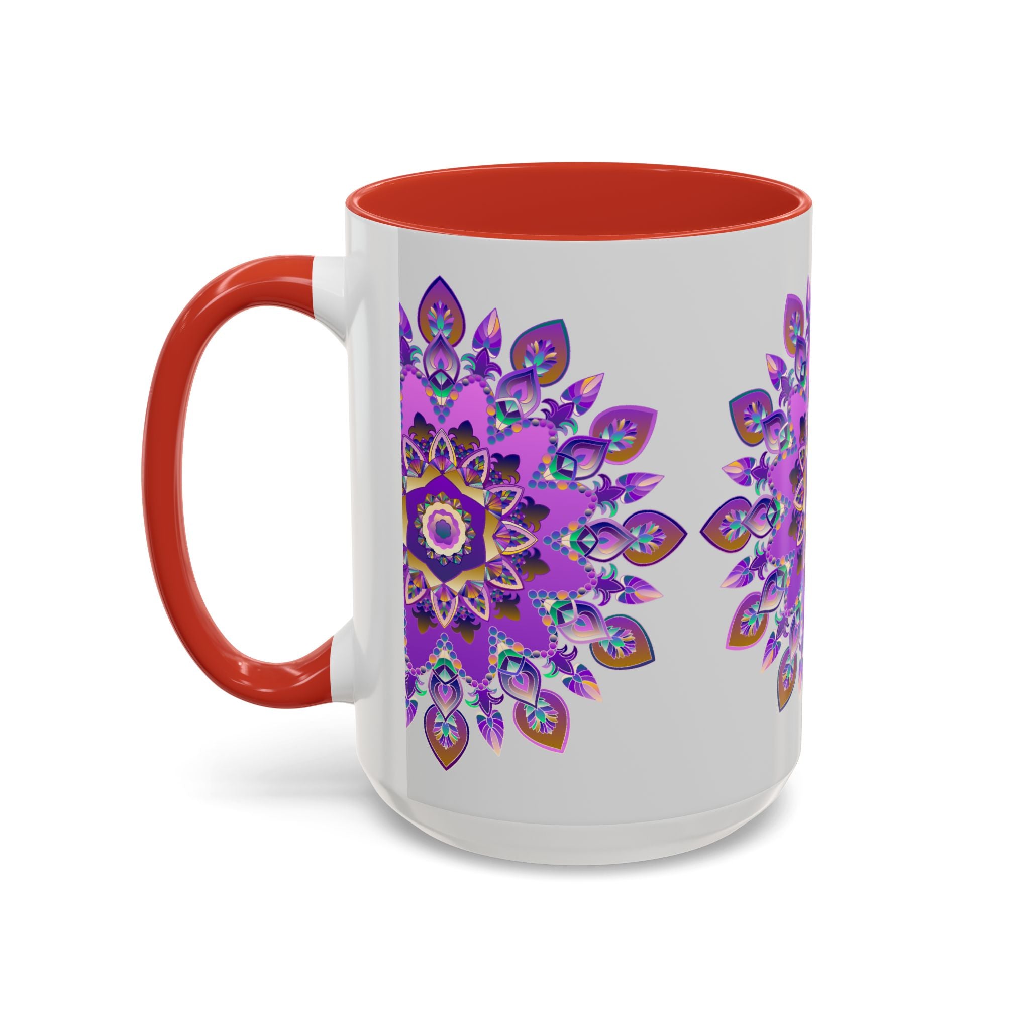 Artistic cup featuring a mesmerizing purple and gold mandala design