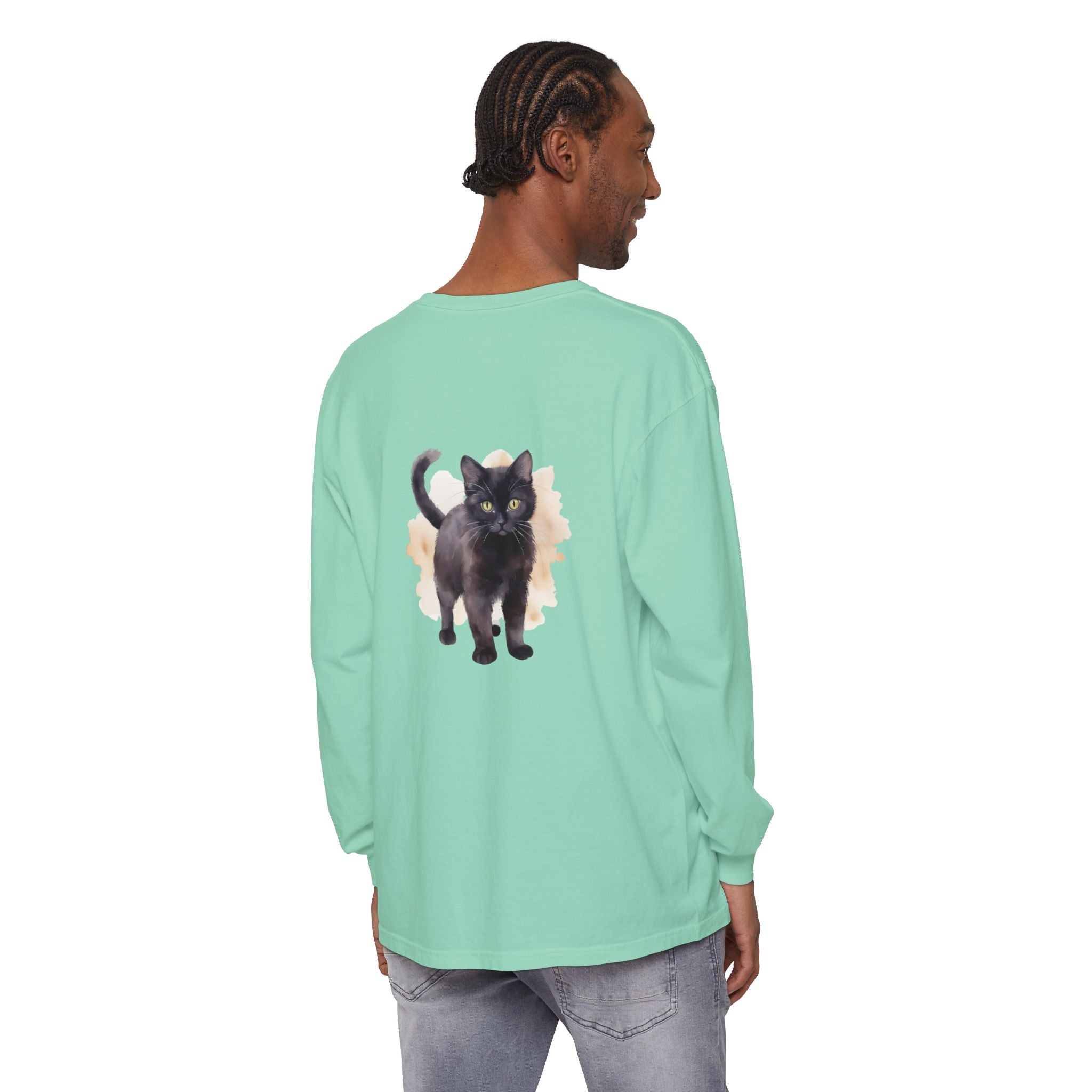 Full Sleeve Tee | Black Cat Watercolor - Unisex