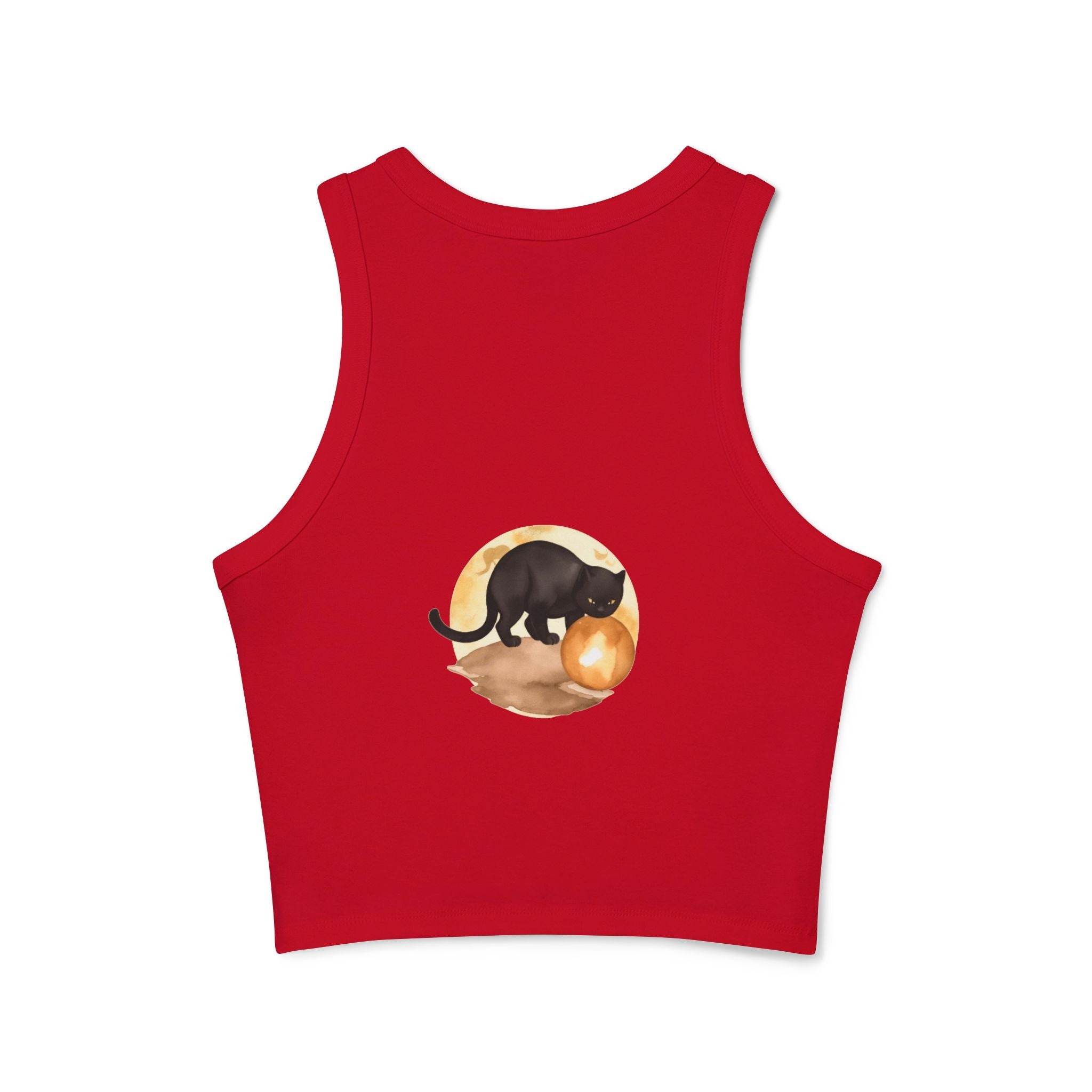 Woman wearing Black Cat Moon Racerback Tank Top during a late-night stargazing adventure