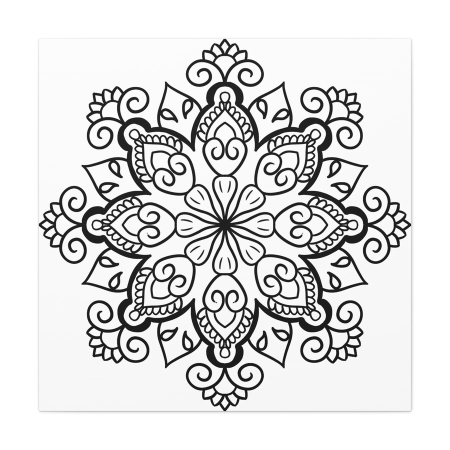 Handmade black and white mandala art on matte canvas, stretched and 125 inches thick, perfect for wall decor