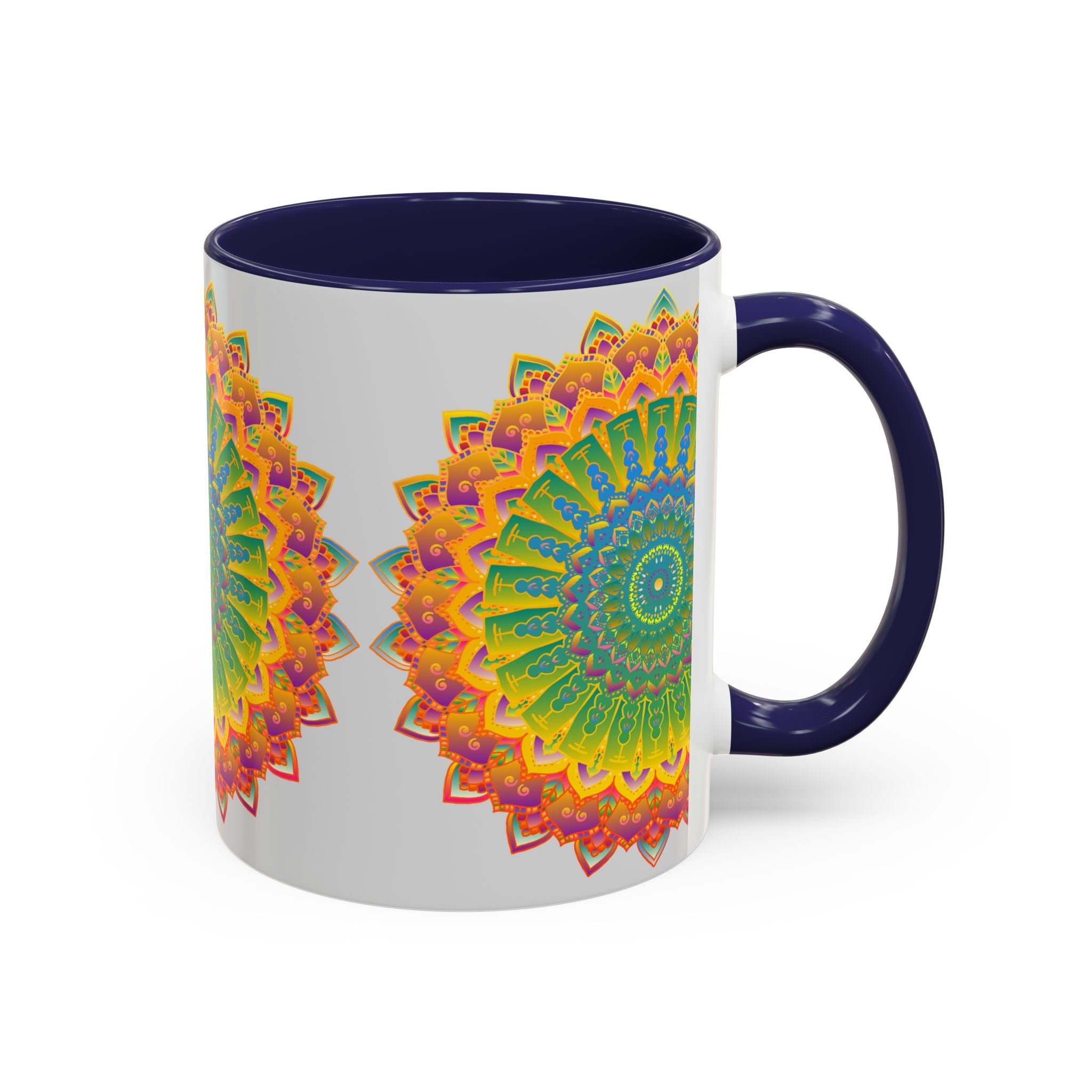 Artistic mandala design on a high-quality, vibrant ceramic mug