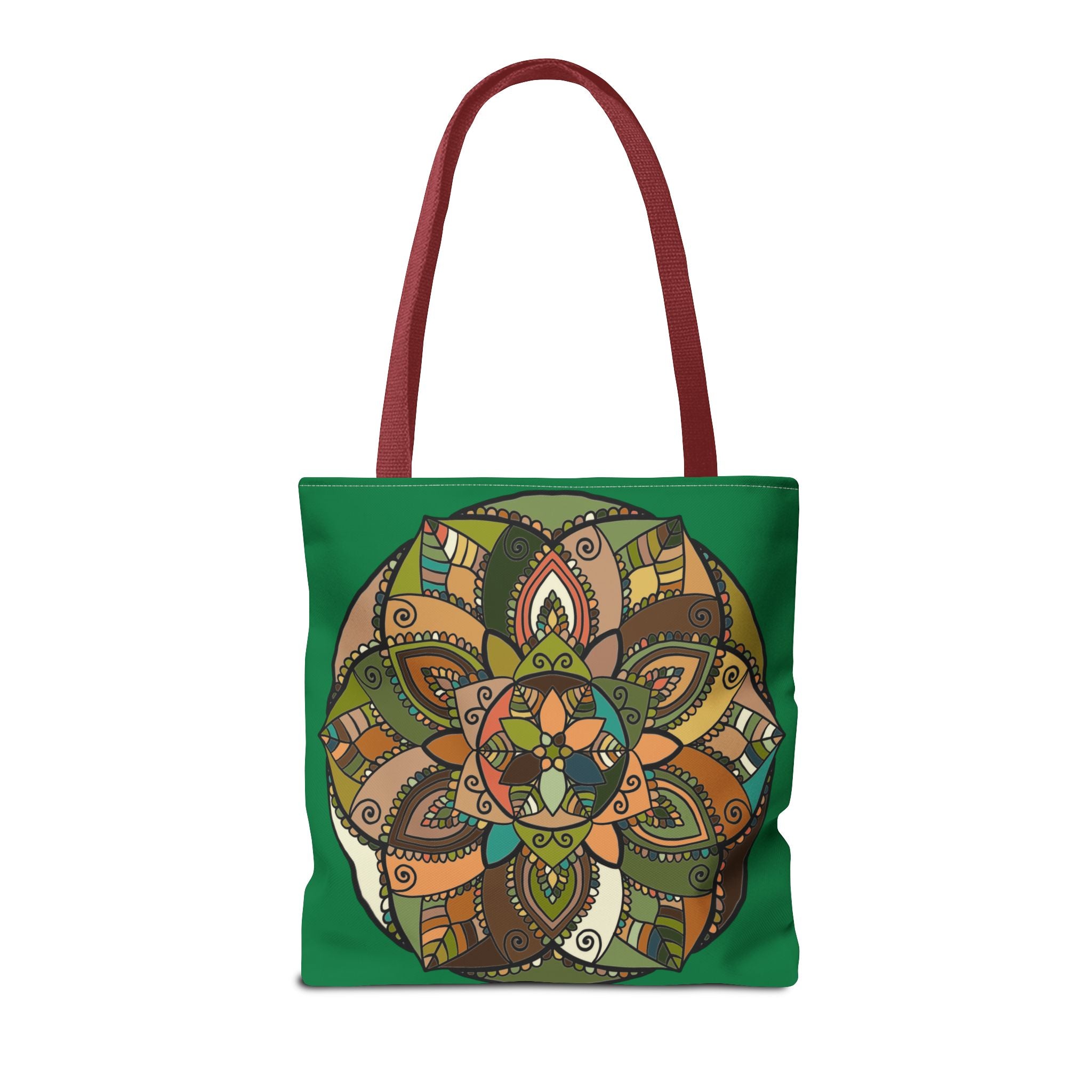 Boho Mandala Tote Bag — Green Floral Pattern AOP Shopper