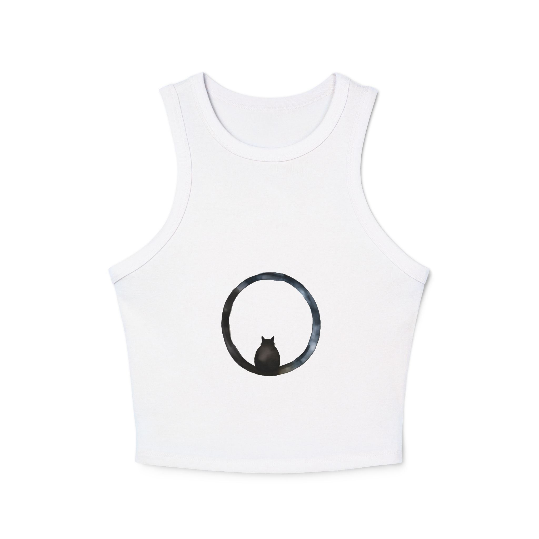 Model wearing the Cosmic Enigma Racerback Tank Top, showcasing its flattering fit and design