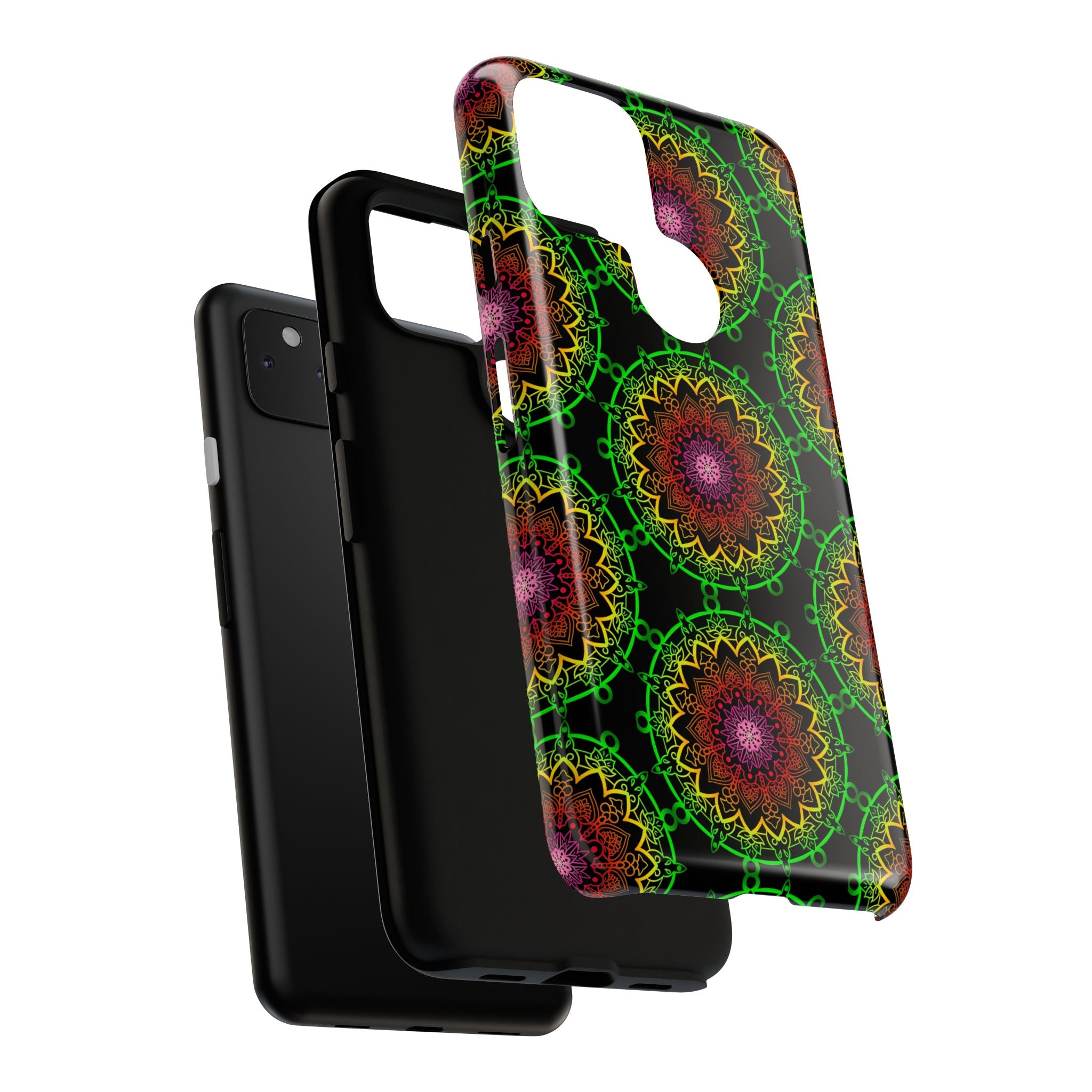 Custodia per telefono con mandala artistica, motivi audaci e stile moderno