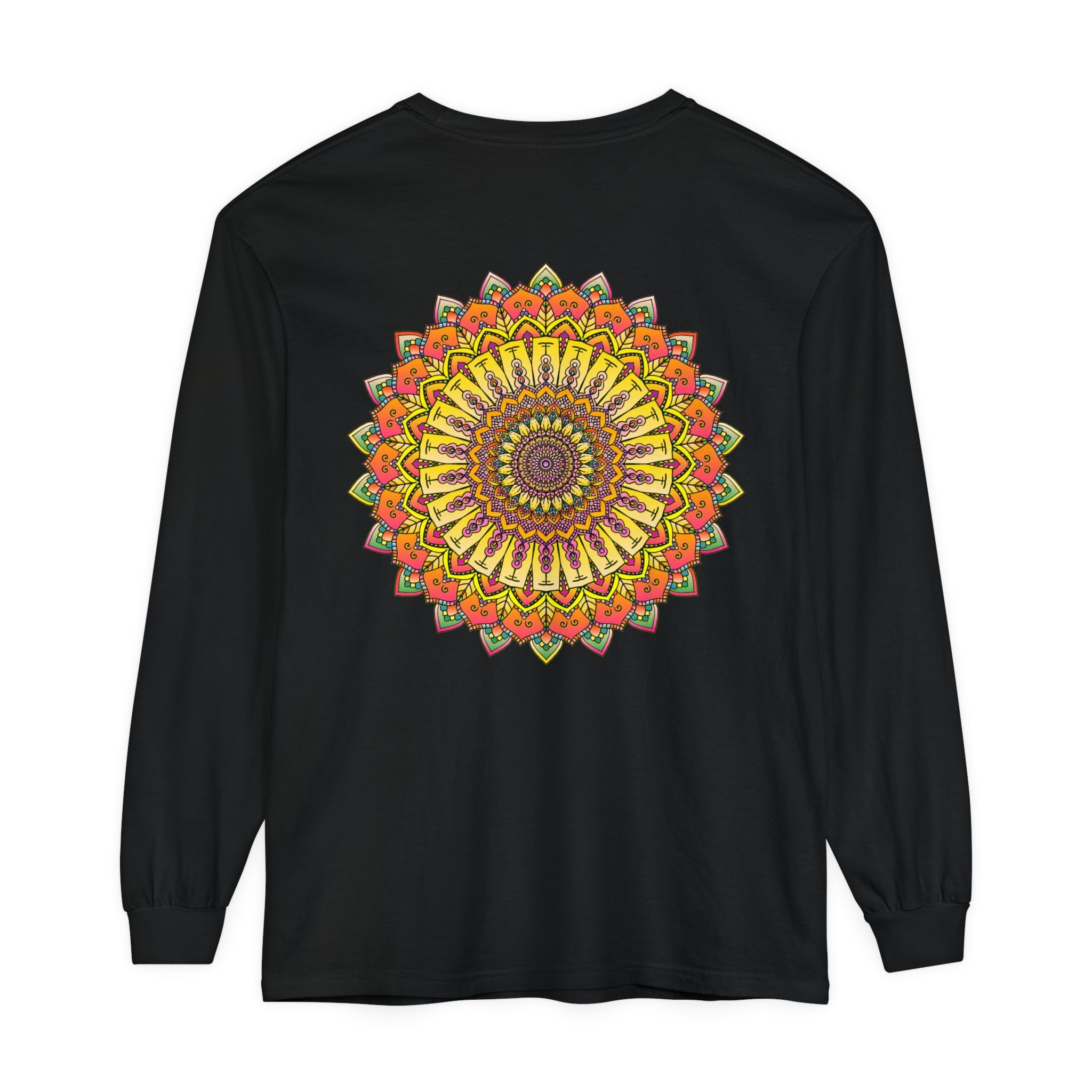 Black and White Unisex Long Sleeve Shirt with Mandala Pattern
