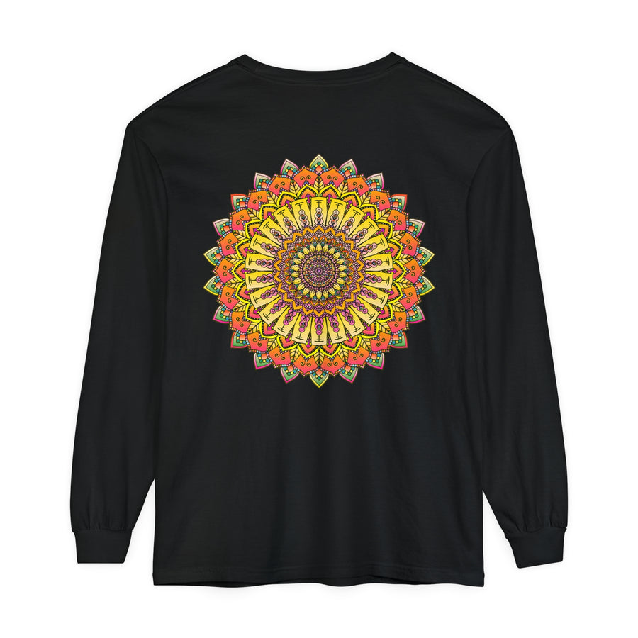 Black and White Unisex Long Sleeve Shirt with Mandala Pattern
