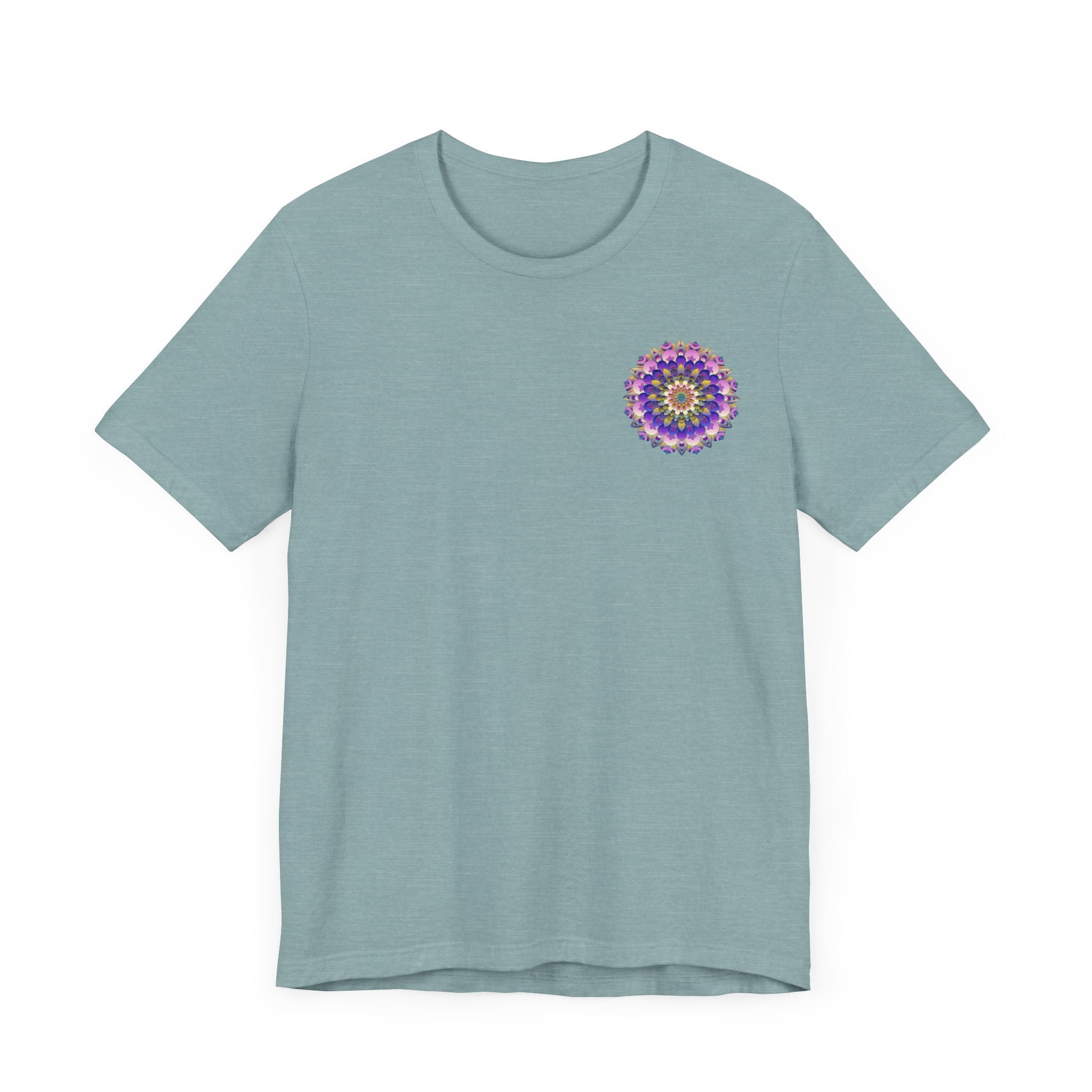 A colorful mandala design t-shirt promoting spiritual peace and harmony